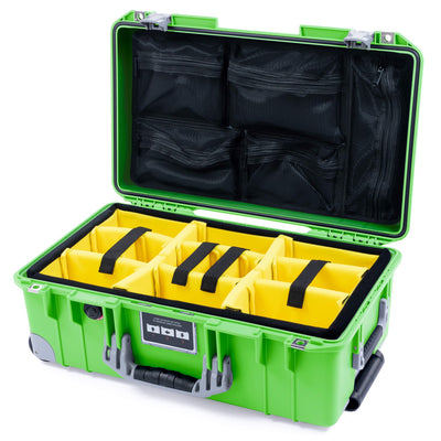 Pelican 1535 Air Case, Lime Green with Silver Handles, Push-Button Latches & Trolley Yellow Padded Microfiber Dividers with Mesh Lid Organizer ColorCase 015350-0110-300-181-180