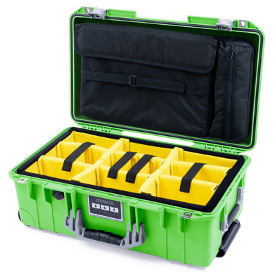 Pelican 1535 Air Case, Lime Green with Silver Handles & Push-Button Latches Yellow Padded Microfiber Dividers with Computer Pouch ColorCase 015350-0210-300-181
