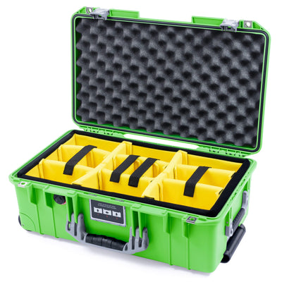Pelican 1535 Air Case, Lime Green with Silver Handles & Push-Button Latches Yellow Padded Microfiber Dividers with Convolute Lid Foam ColorCase 015350-0010-300-181