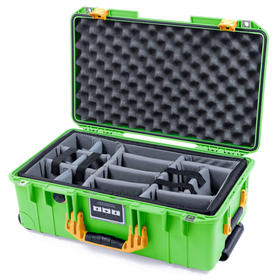 Pelican 1535 Air Case, Lime Green with Yellow Handles & Push-Button Latches Gray Padded Microfiber Dividers with Convoluted Lid Foam ColorCase 015350-0070-300-241