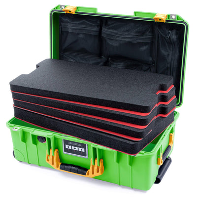 Pelican 1535 Air Case, Lime Green with Yellow Handles & Push-Button Latches Custom Tool Kit (4 Foam Inserts with Mesh Lid Organizer) ColorCase 015350-0160-300-241