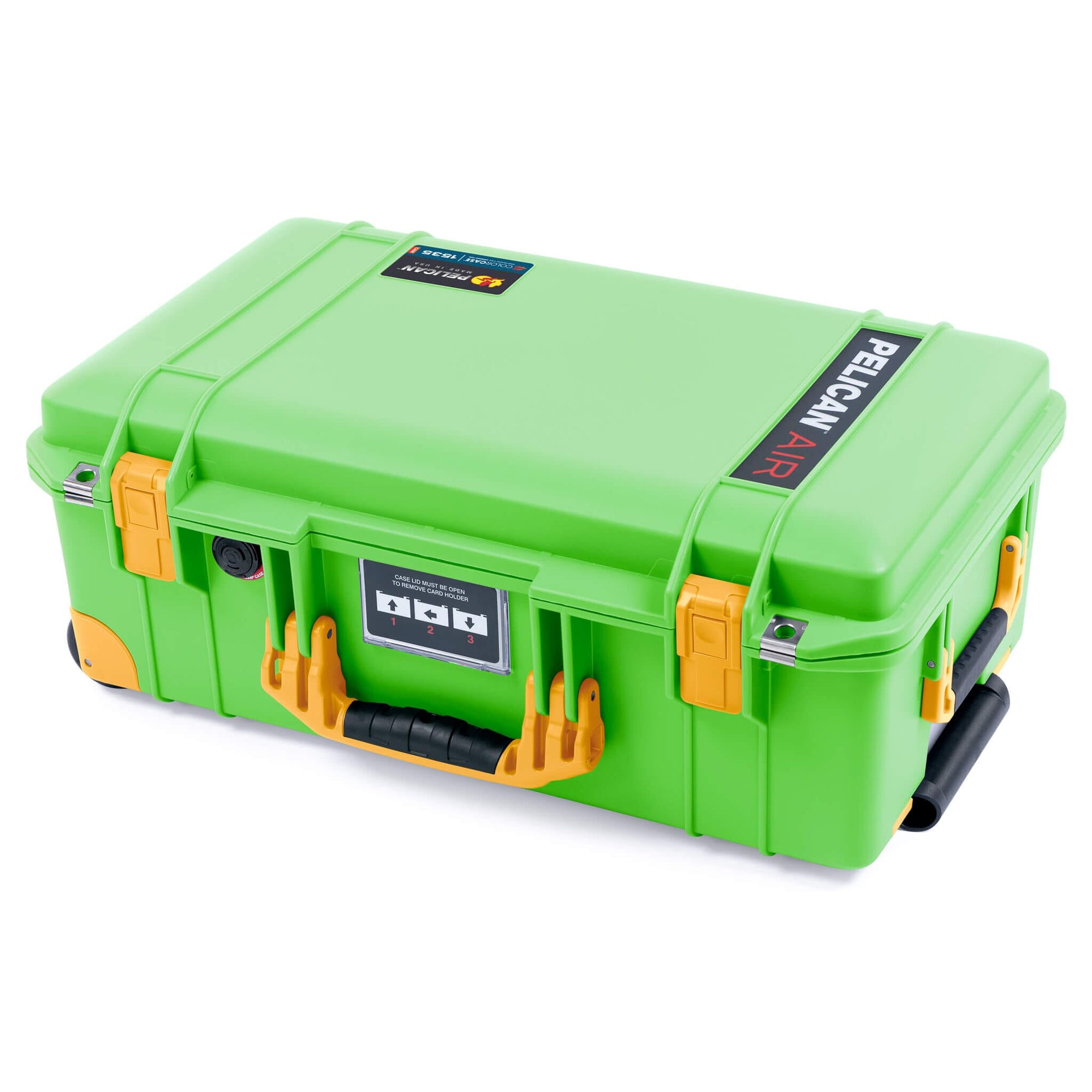 Pelican 1535 Air Case, Lime Green with Yellow Handles, Push-Button Latches & Trolley ColorCase 