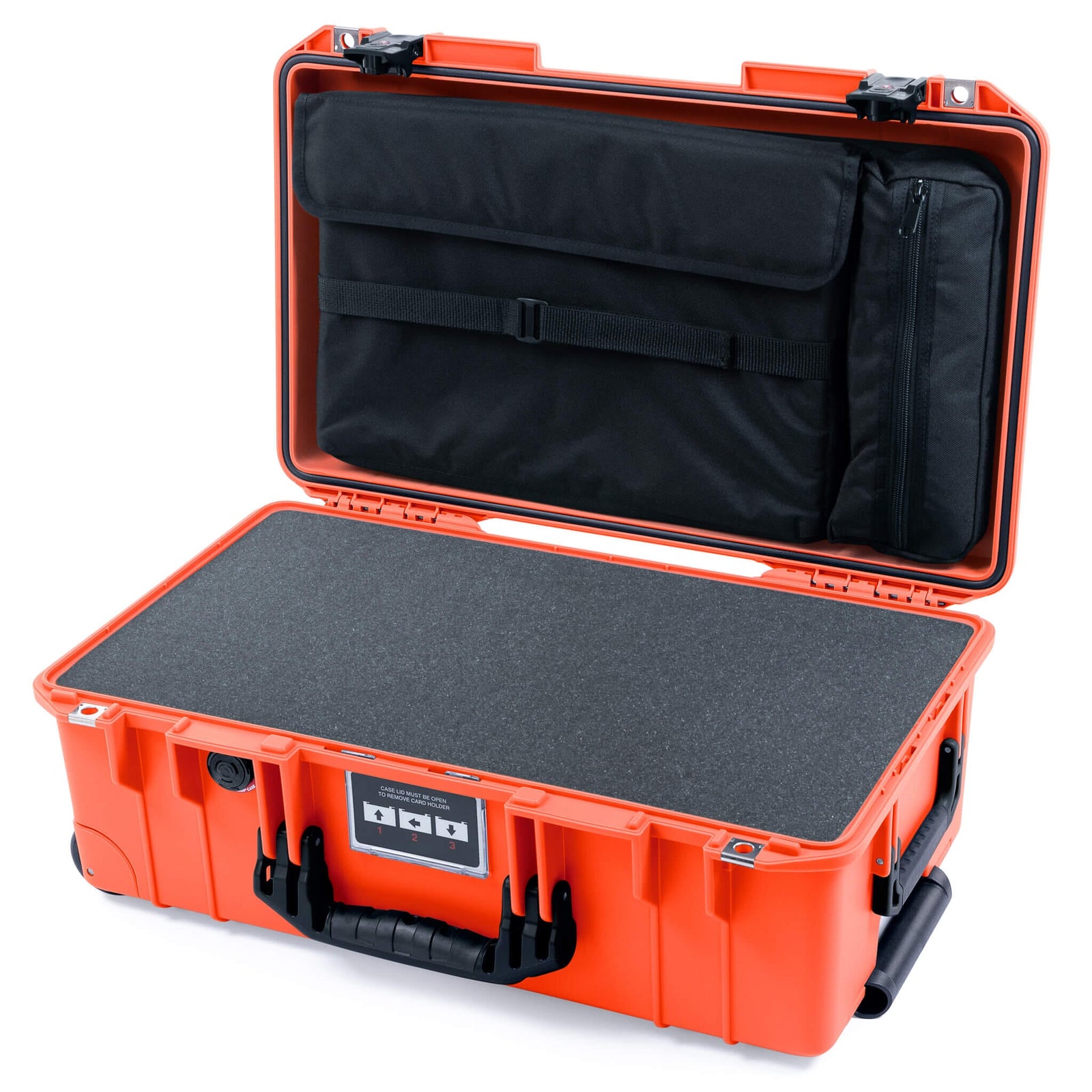 Pelican 1535 Air Case, Orange with Black Handles & TSA Locking Latches Pick & Pluck Foam with Laptop Computer Lid Pouch ColorCase 015350-0201-150-L10