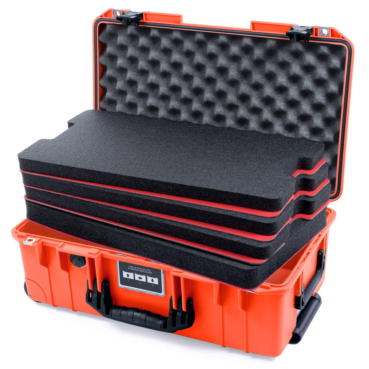 Pelican 1535 Air Case, Orange with Black Handles &amp; TSA Locking Latches Custom Tool Kit (4 Foam Inserts with Convolute Lid Foam) ColorCase 015350-0060-150-L10