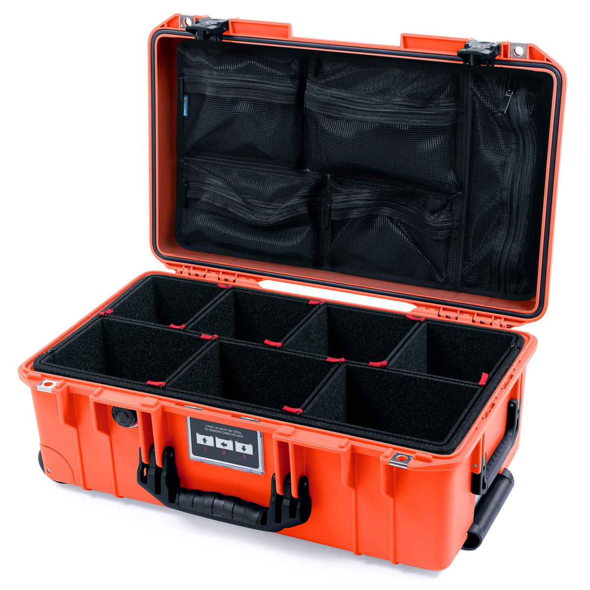 Pelican 1535 Air Case, Orange with Black Handles &amp; TSA Locking Latches TrekPak Divider System with Mesh Lid Organizer ColorCase 015350-0120-150-L10