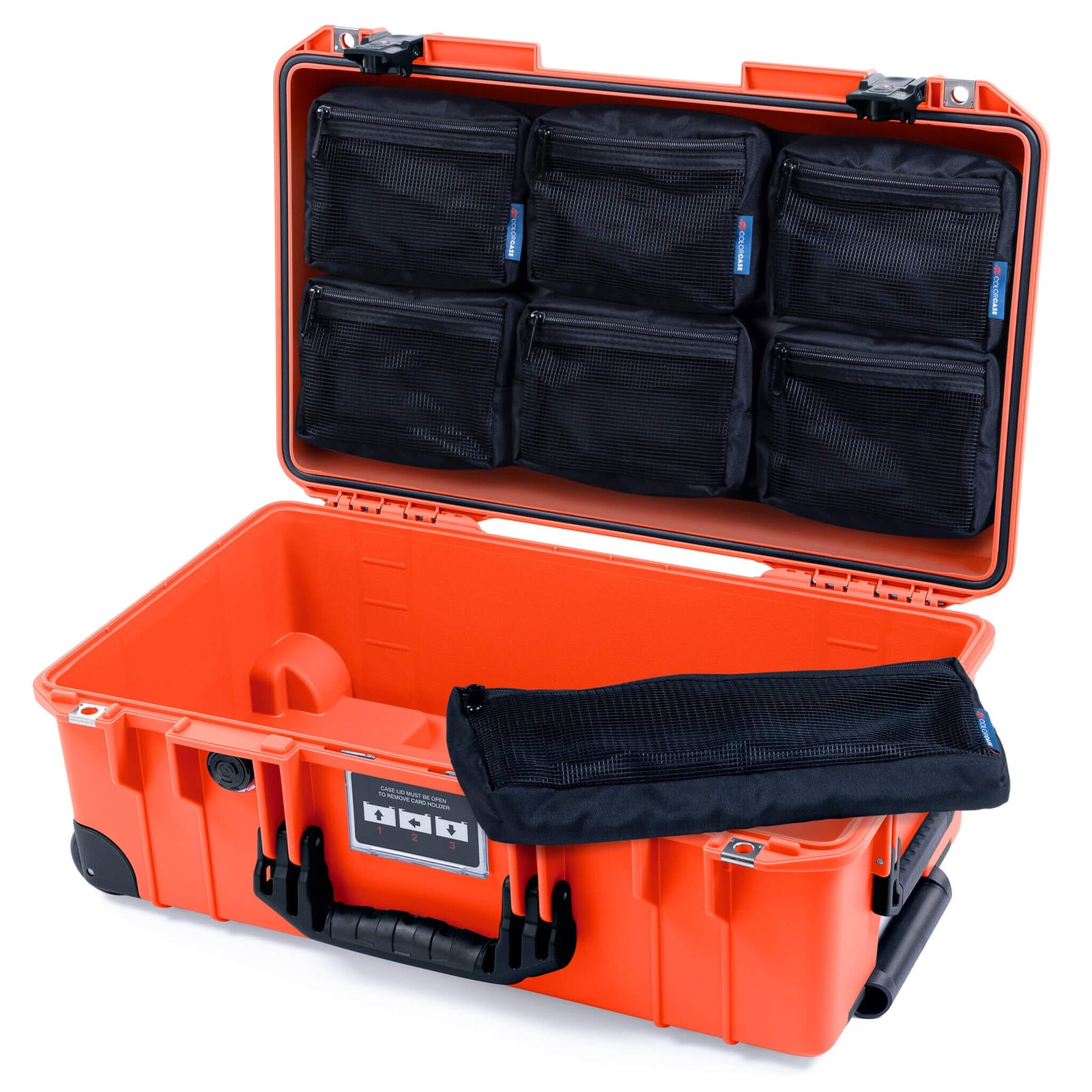 Pelican 1535 Air Case, Orange with Black Handles, TSA Locking Latches & Trolley 7-Piece Removable Mesh Pouches Only ColorCase 015350-0700-150-L10-110