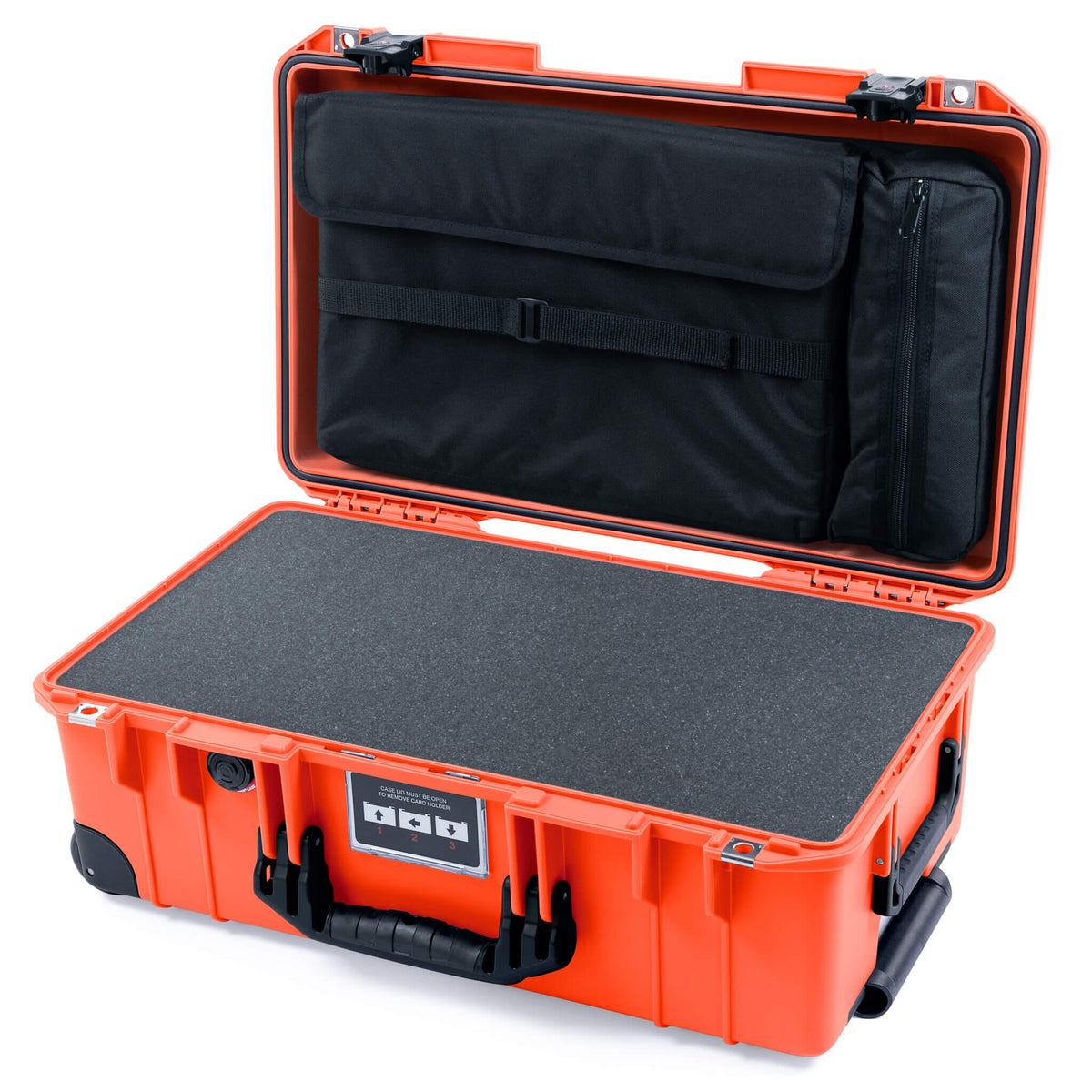 Pelican 1535 Air Case, Orange with Black Handles, TSA Locking Latches &amp; Trolley Pick &amp; Pluck Foam with Laptop Computer Lid Pouch ColorCase 015350-0201-150-L10-110