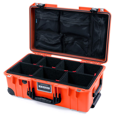 Pelican 1535 Air Case, Orange with Black Handles, TSA Locking Latches & Trolley TrekPak Divider System with Mesh Lid Organizer ColorCase 015350-0120-150-L10-110
