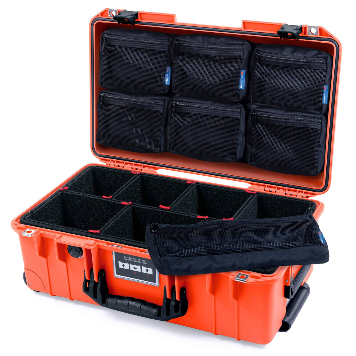 Pelican 1535 Air Case, Orange with Black Handles &amp; Latches TrekPak Divider System with 7-Piece Removable Mesh Pouches ColorCase 015350-0720-150-111