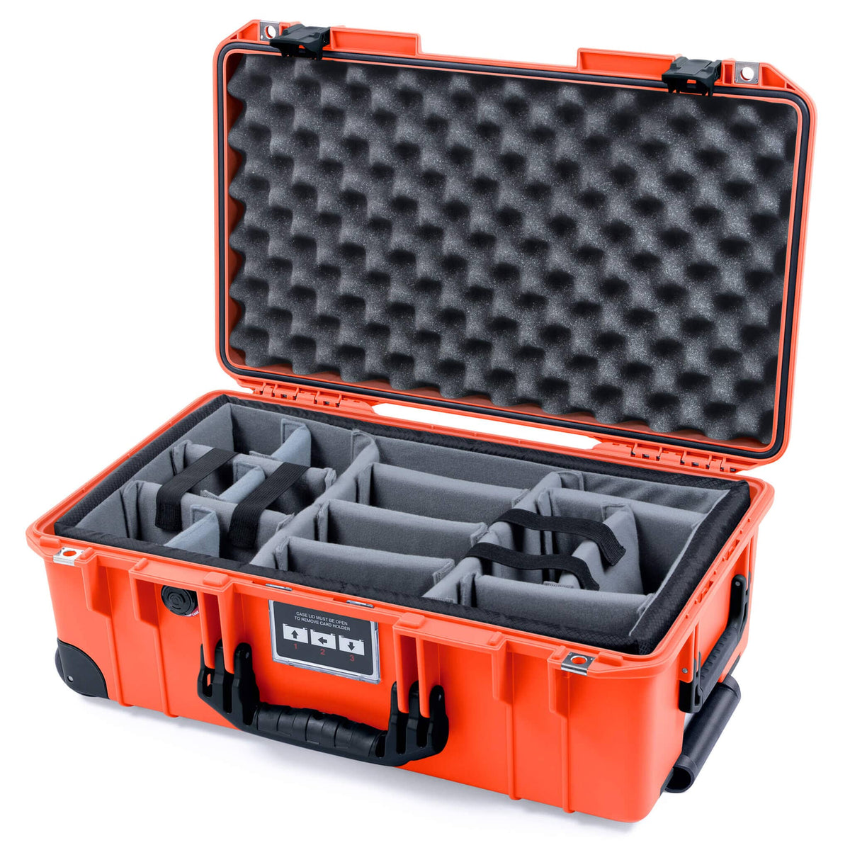 Pelican 1535 Air Case, Orange with Black Handles, Latches &amp; Trolley Gray Padded Microfiber Dividers with Convoluted Lid Foam ColorCase 015350-0070-150-111-110