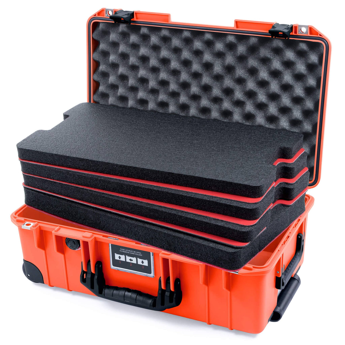 Pelican 1535 Air Case, Orange with Black Handles, Latches &amp; Trolley Custom Tool Kit (4 Foam Inserts with Convolute Lid Foam) ColorCase 015350-0060-150-111-110