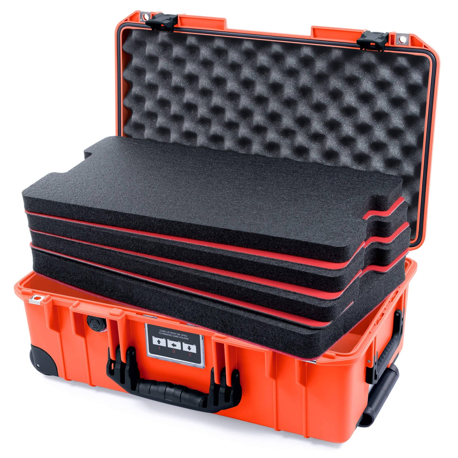 Pelican 1535 Air Case, Orange with Black Handles, Latches & Trolley Custom Tool Kit (4 Foam Inserts with Convolute Lid Foam) ColorCase 015350-0060-150-111-110