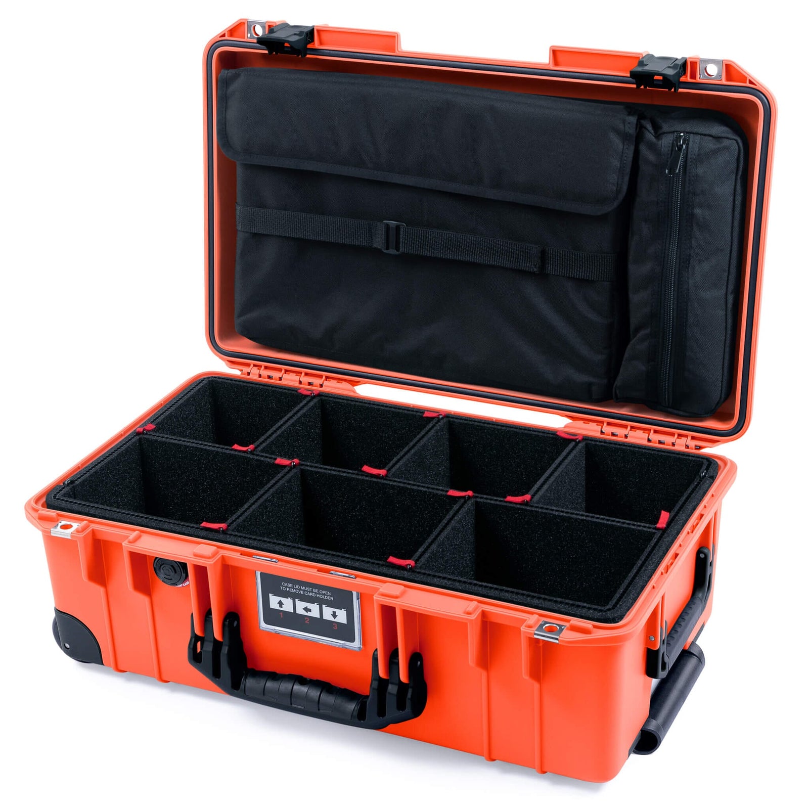 Pelican 1535 Air Case, Orange with Black Handles, Latches & Trolley TrekPak Divider System with Laptop Computer Lid Pouch ColorCase 015350-0220-150-111-110