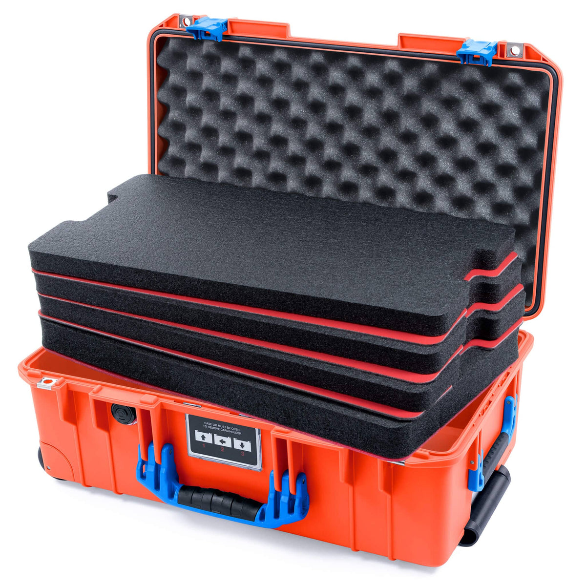 Pelican 1535 Air Case, Orange with Blue Handles &amp; Latches Custom Tool Kit (4 Foam Inserts with Convolute Lid Foam) ColorCase 015350-0060-150-121