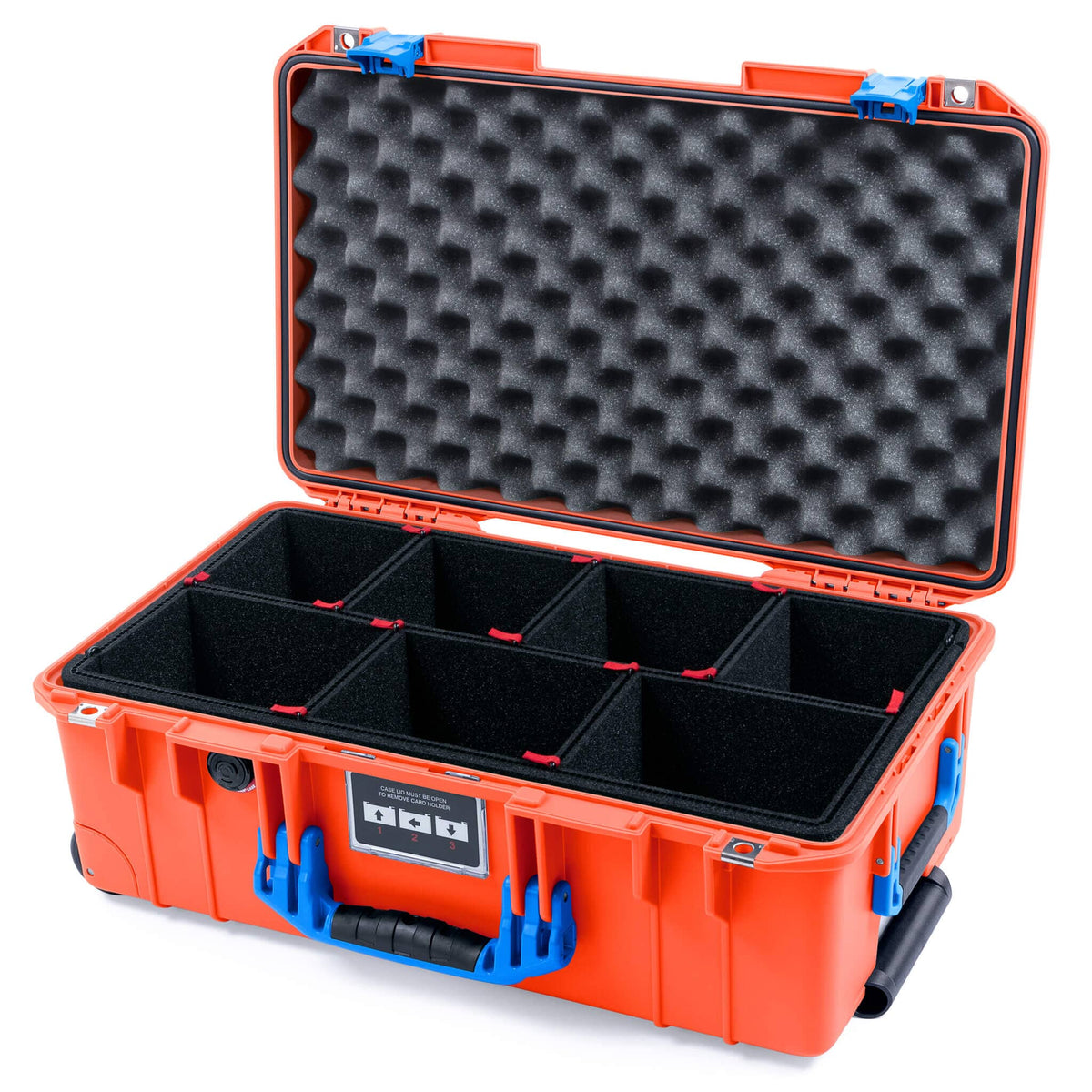 Pelican 1535 Air Case, Orange with Blue Handles &amp; Latches TrekPak Divider System with Convoluted Lid Foam ColorCase 015350-0020-150-121