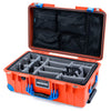 Pelican 1535 Air Case, Orange with Blue Handles, Latches & Trolley Gray Padded Microfiber Dividers with Mesh Lid Organizer ColorCase 015350-0170-150-121-120