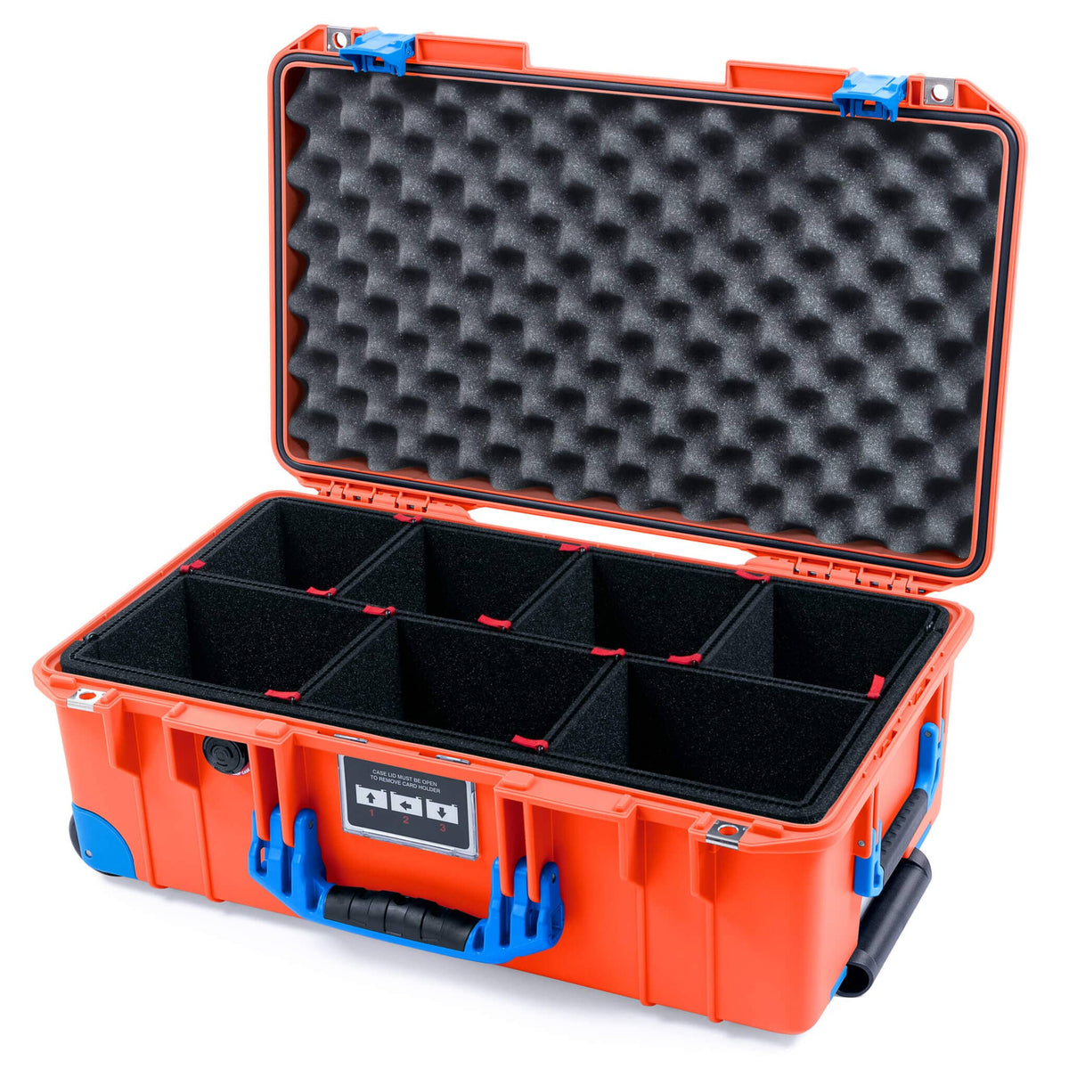 Pelican 1535 Air Case, Orange with Blue Handles, Latches &amp; Trolley TrekPak Divider System with Convoluted Lid Foam ColorCase 015350-0020-150-121-120