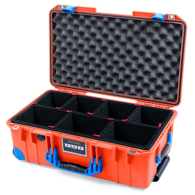 Pelican 1535 Air Case, Orange with Blue Handles, Latches & Trolley TrekPak Divider System with Convoluted Lid Foam ColorCase 015350-0020-150-121-120