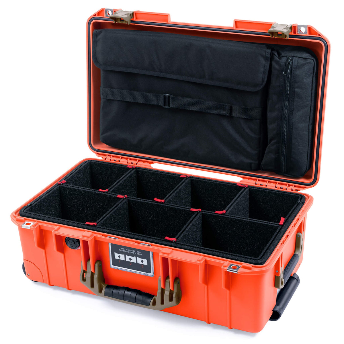 Pelican 1535 Air Case, Orange with Dark Desert Dirt Handles &amp; Latches TrekPak Divider System with Laptop Computer Lid Pouch ColorCase 015350-0220-150-581