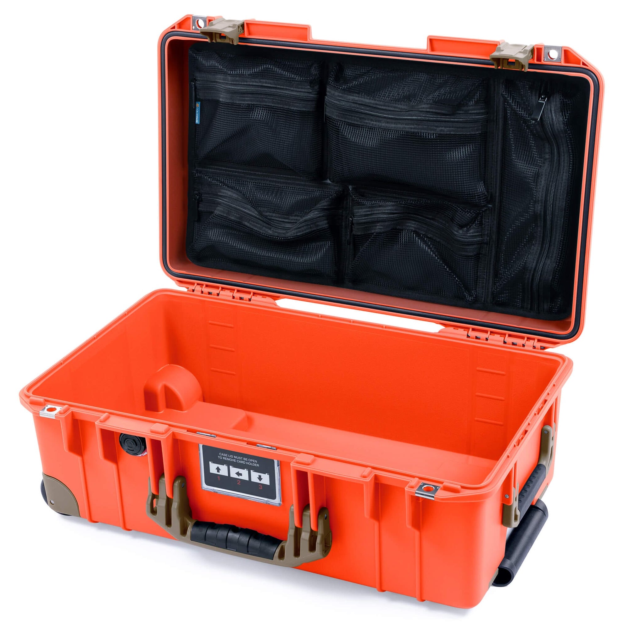 Pelican 1535 Air Case, Orange with Dark Desert Dirt Handles, Latches & Trolley Mesh Lid Organizer Only ColorCase 015350-0100-150-581-580