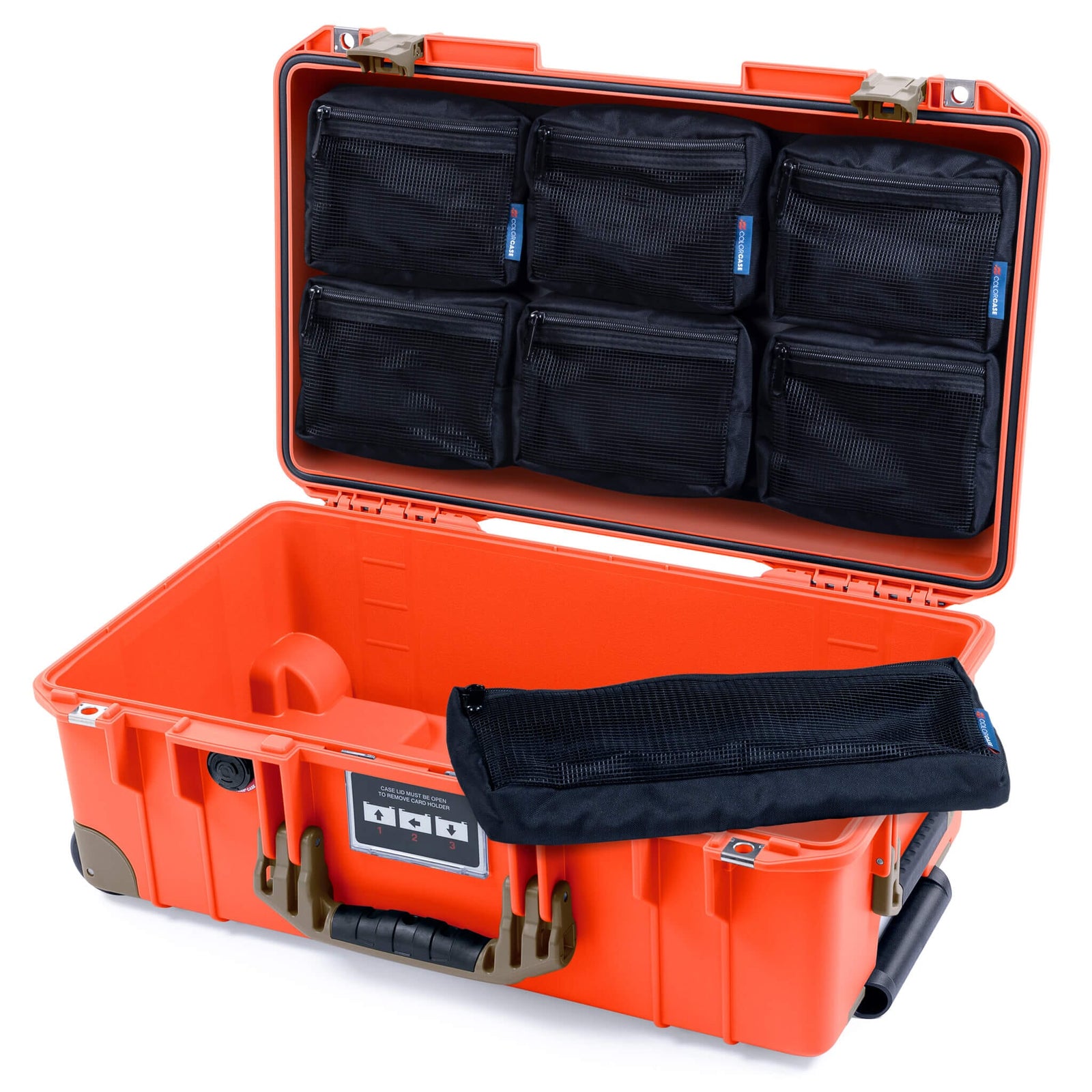 Pelican 1535 Air Case, Orange with Dark Desert Dirt Handles, Latches & Trolley 7-Piece Removable Mesh Pouches Only ColorCase 015350-0700-150-581-580