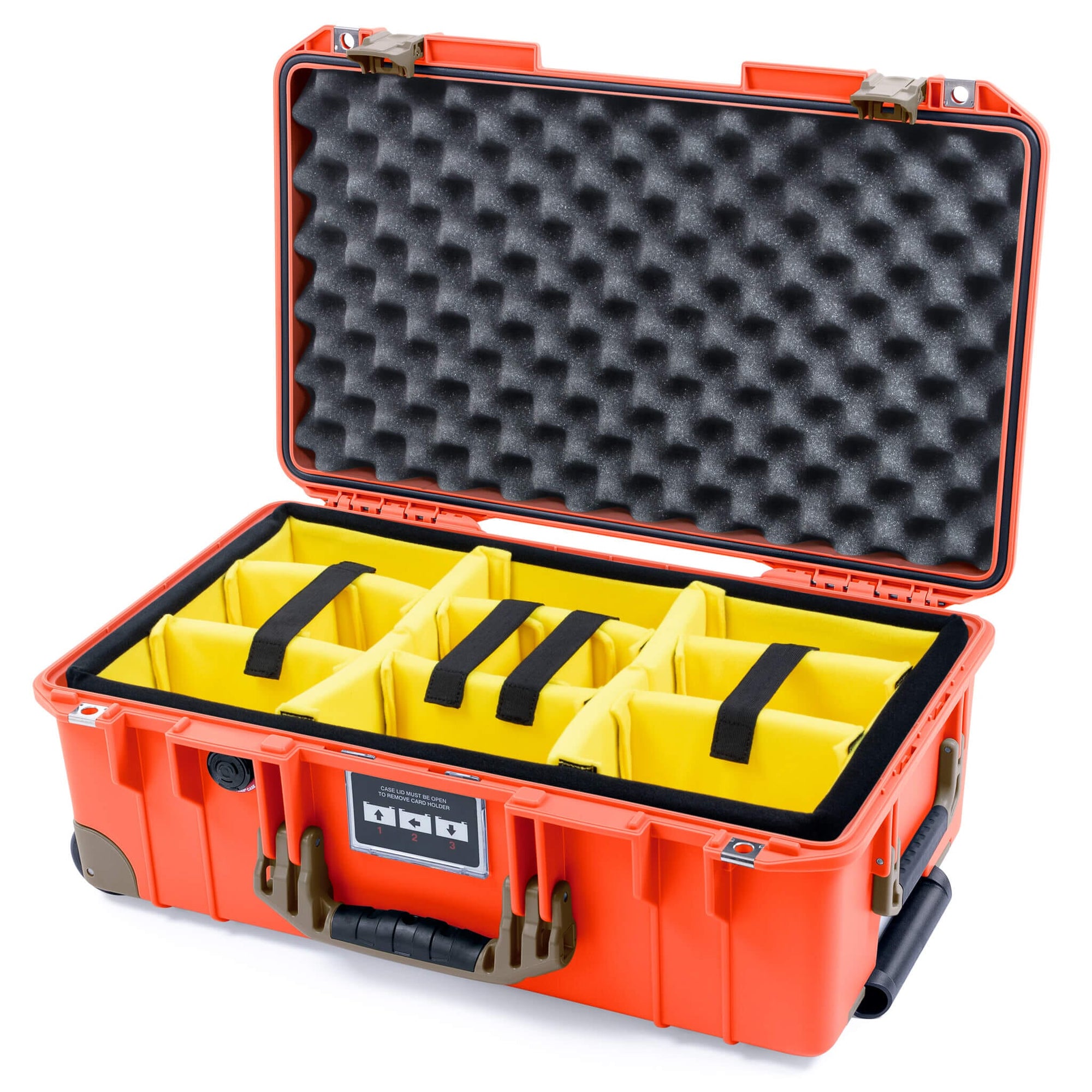 Pelican 1535 Air Case, Orange with Dark Desert Dirt Handles, Latches & Trolley Yellow Padded Microfiber Dividers with Convoluted Lid Foam ColorCase 015350-0010-150-581-580
