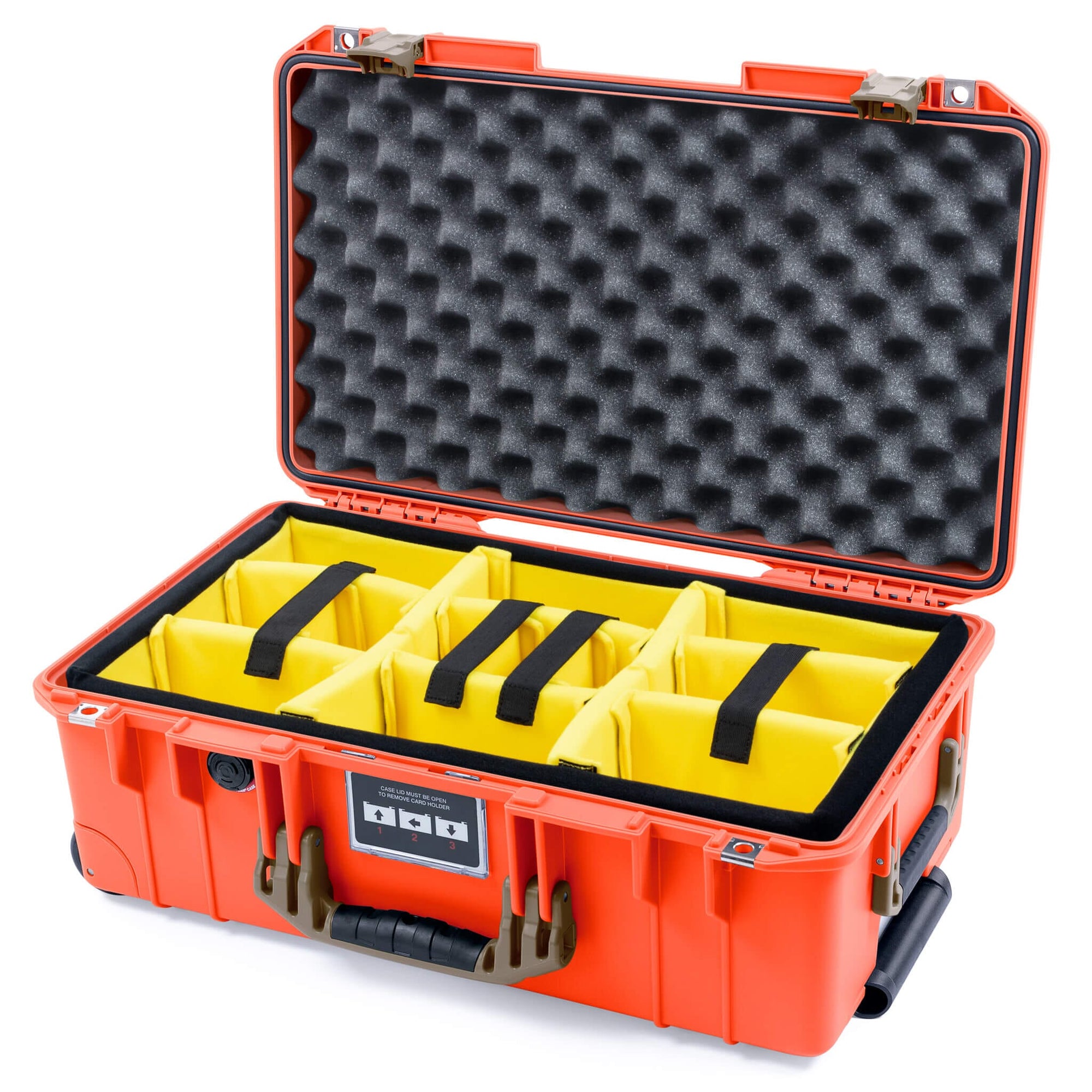 Pelican 1535 Air Case, Orange with Dark Desert Dirt Handles & Latches Yellow Padded Microfiber Dividers with Convoluted Lid Foam ColorCase 015350-0010-150-581