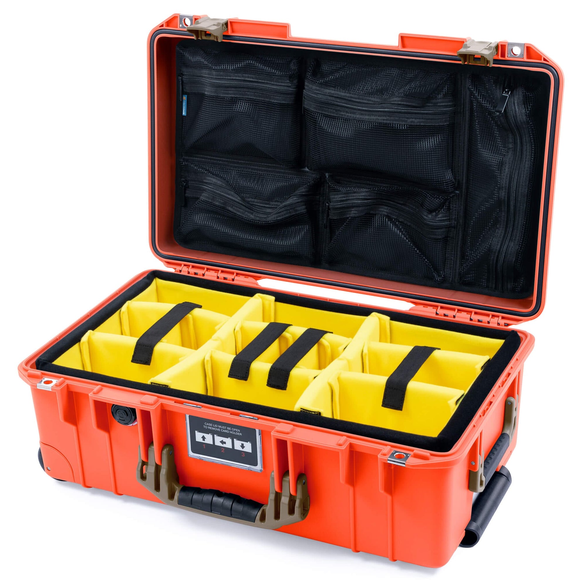 Pelican 1535 Air Case, Orange with Dark Desert Dirt Handles & Latches Yellow Padded Microfiber Dividers with Mesh Lid Organizer ColorCase 015350-0110-150-581