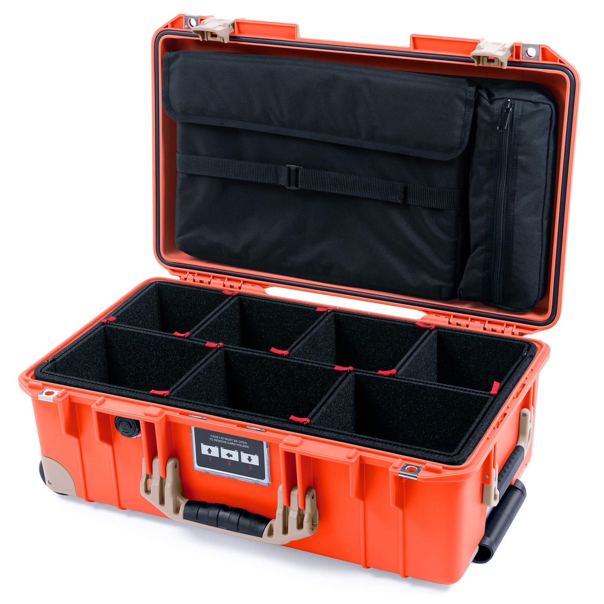 Pelican 1535 Air Case, Orange with Desert Tan Handles, Latches & Trolley TrekPak Divider System with Laptop Computer Lid Pouch ColorCase 015350-0220-150-311-310