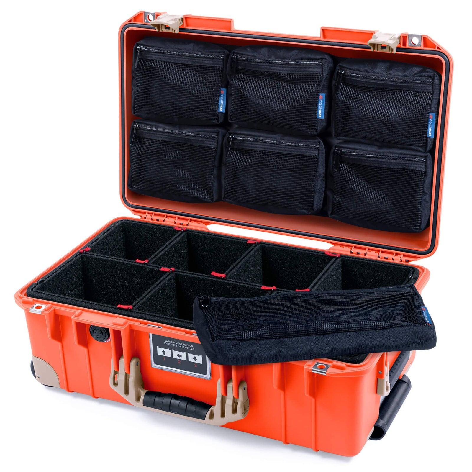 Pelican 1535 Air Case, Orange with Desert Tan Handles, Latches & Trolley TrekPak Divider System with 7-Piece Removable Mesh Pouches ColorCase 015350-0720-150-311-310