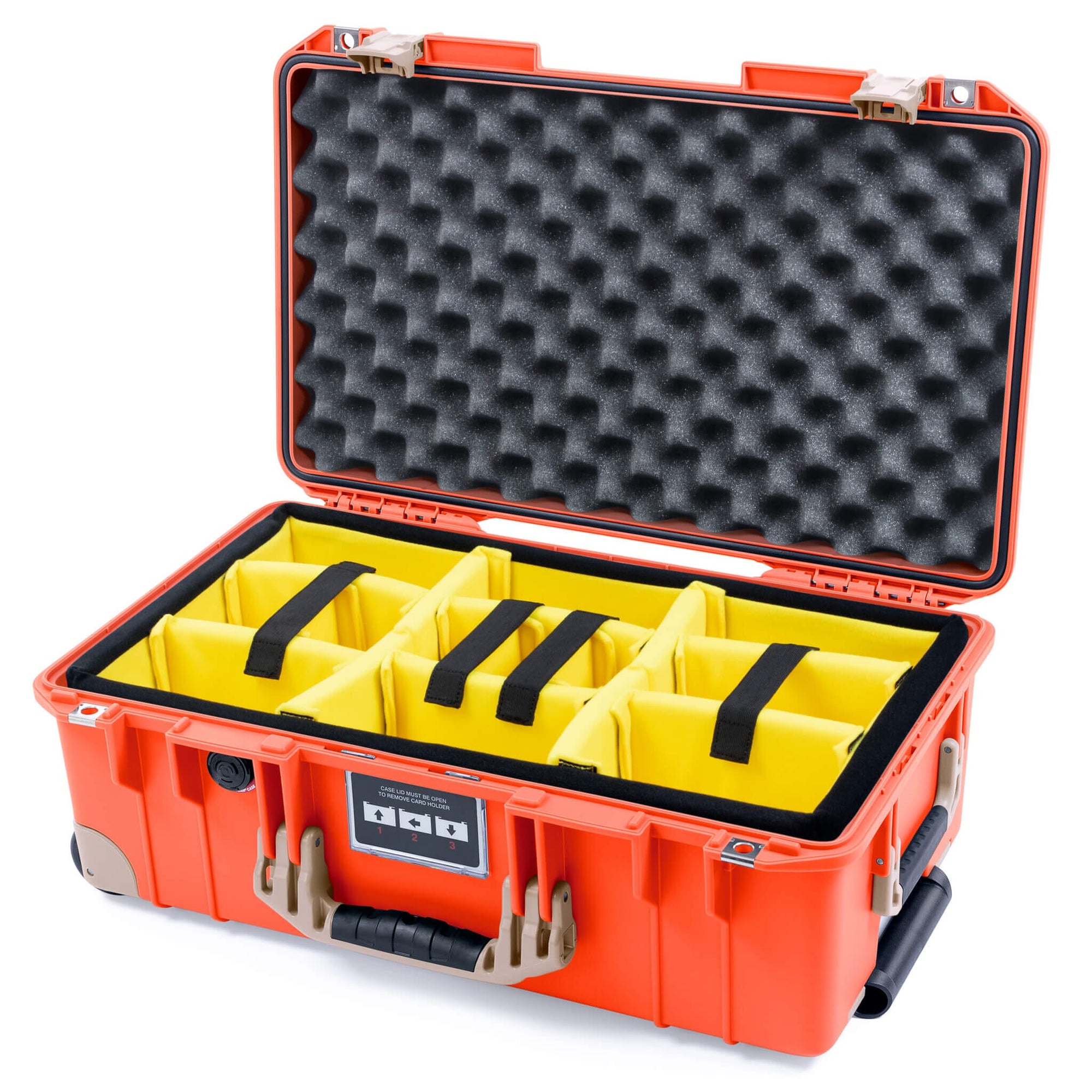 Pelican 1535 Air Case, Orange with Desert Tan Handles, Latches & Trolley Yellow Padded Microfiber Dividers with Convoluted Lid Foam ColorCase 015350-0010-150-311-310