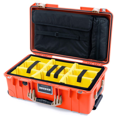 Pelican 1535 Air Case, Orange with Desert Tan Handles & Latches Yellow Padded Microfiber Dividers with Laptop Computer Lid Pouch ColorCase 015350-0210-150-311