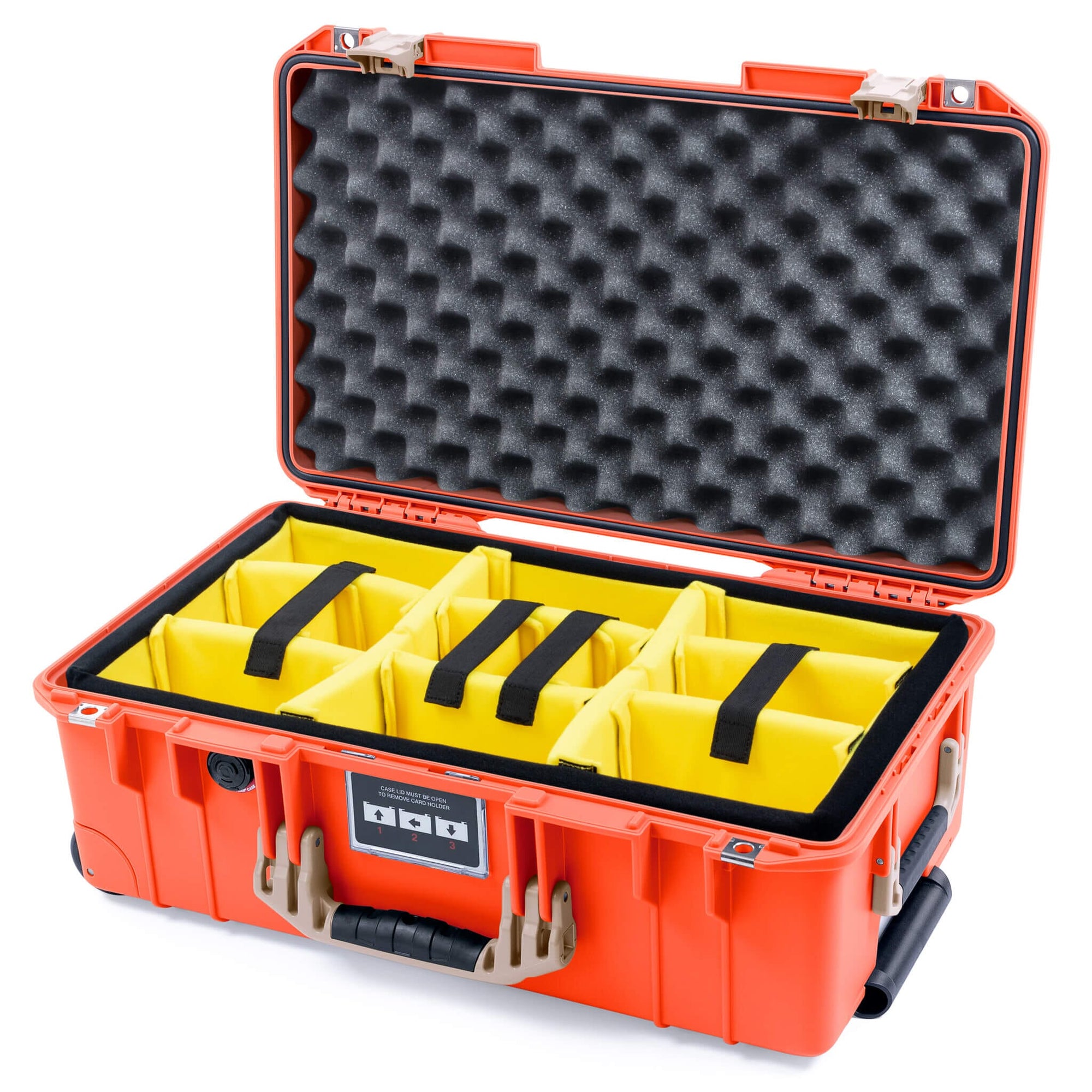 Pelican 1535 Air Case, Orange with Desert Tan Handles & Latches Yellow Padded Microfiber Dividers with Convoluted Lid Foam ColorCase 015350-0010-150-311
