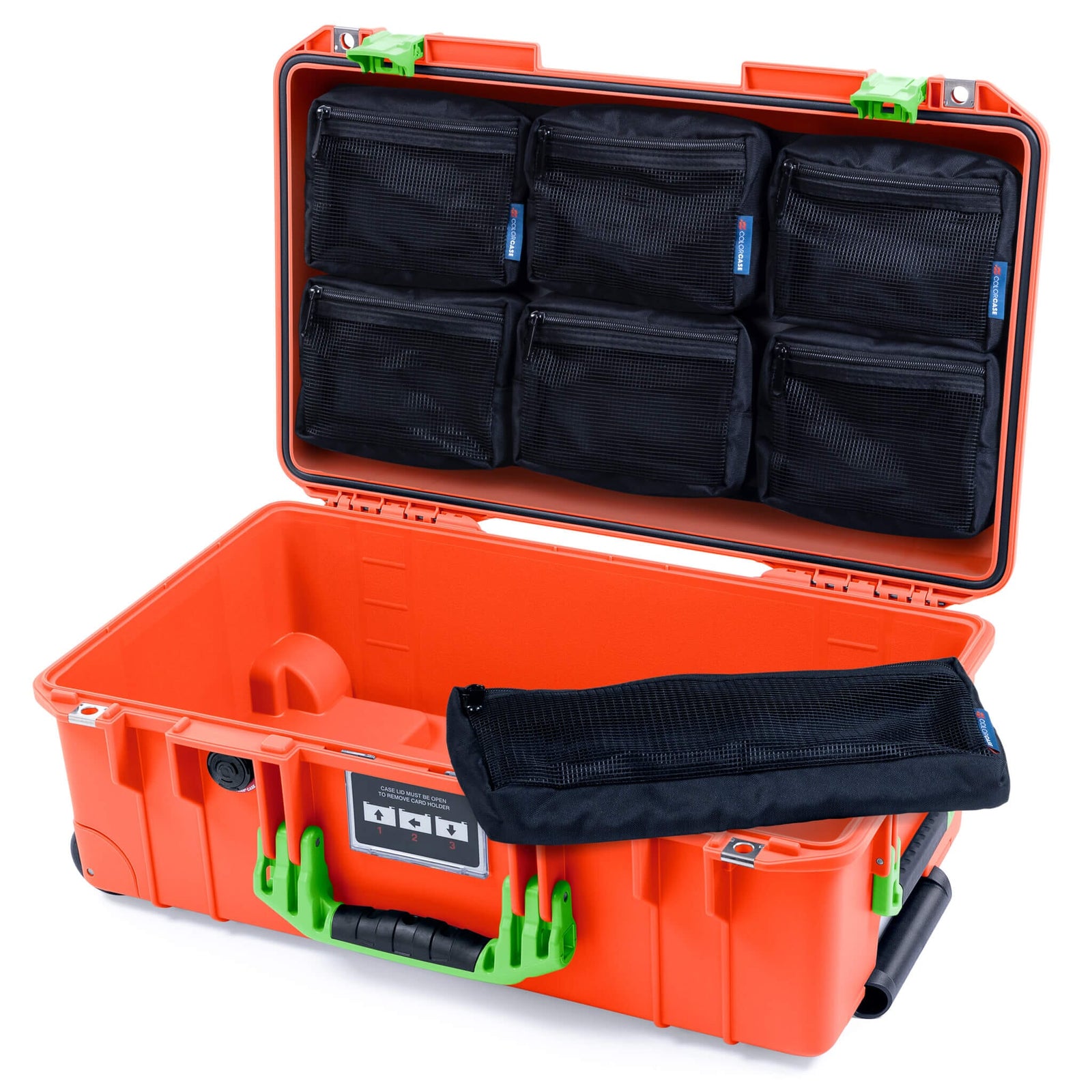 Pelican 1535 Air Case, Orange with Lime Green Handles & Latches 7-Piece Removable Mesh Pouches Only ColorCase 015350-0700-150-301