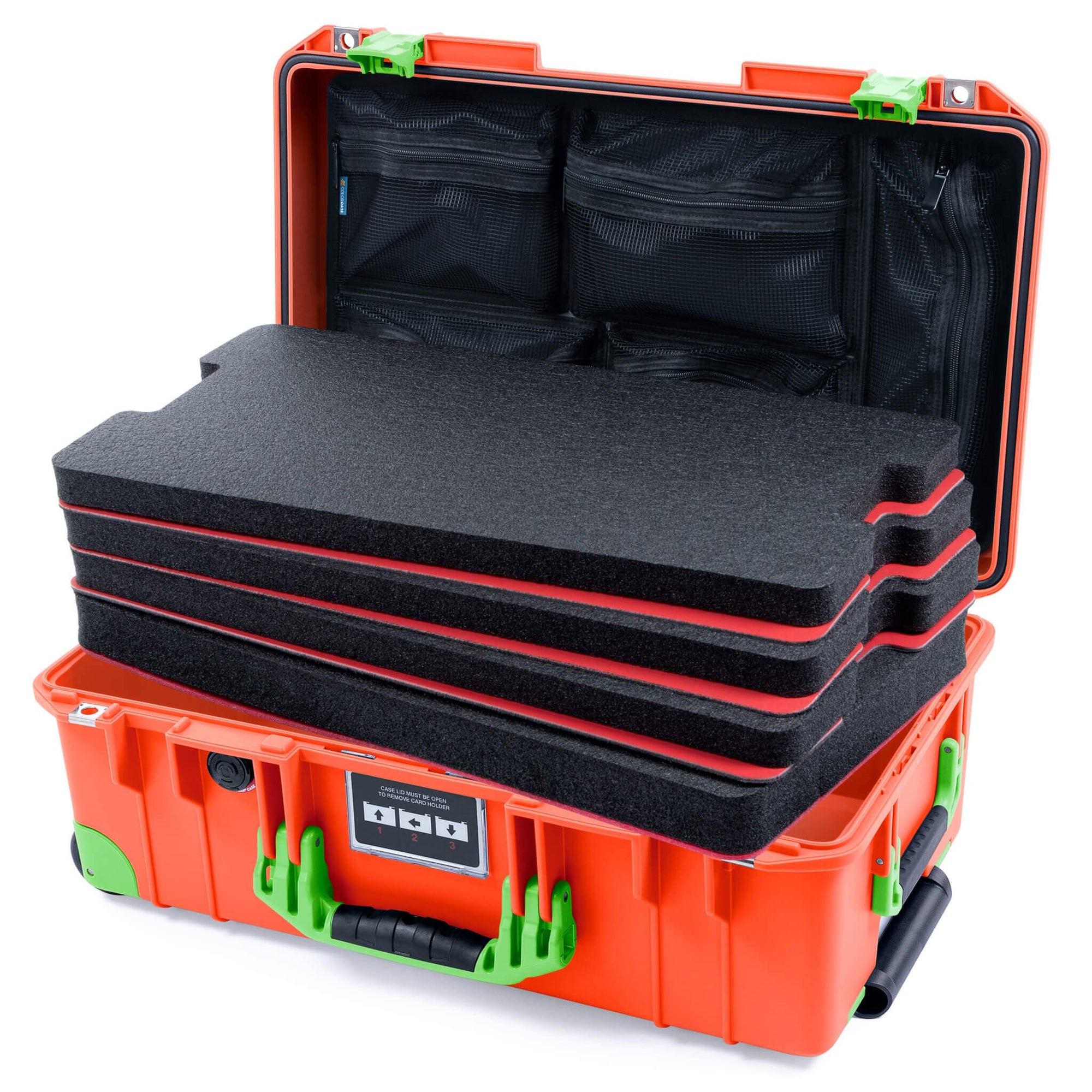 Pelican 1535 Air Case, Orange with Lime Green Handles, Latches & Trolley ColorCase 