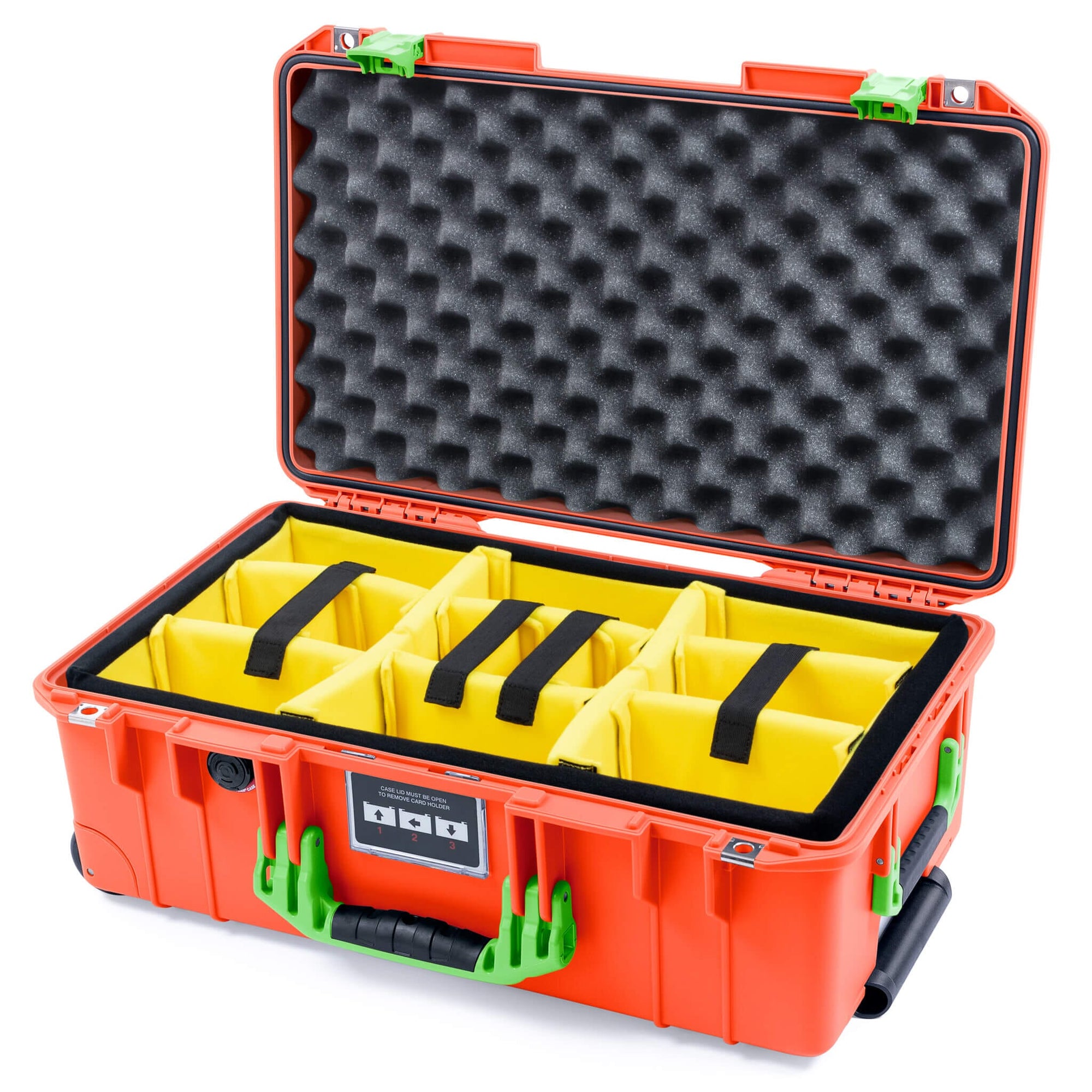 Pelican 1535 Air Case, Orange with Lime Green Handles & Latches Yellow Padded Microfiber Dividers with Convoluted Lid Foam ColorCase 015350-0010-150-301