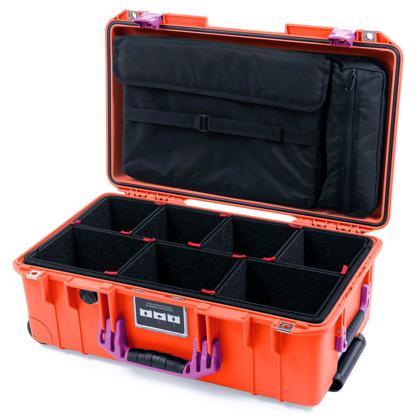 Pelican 1535 Air Case, Orange with Magenta Handles & Latches TrekPak Divider System with Laptop Computer Lid Pouch ColorCase 015350-0220-150-401