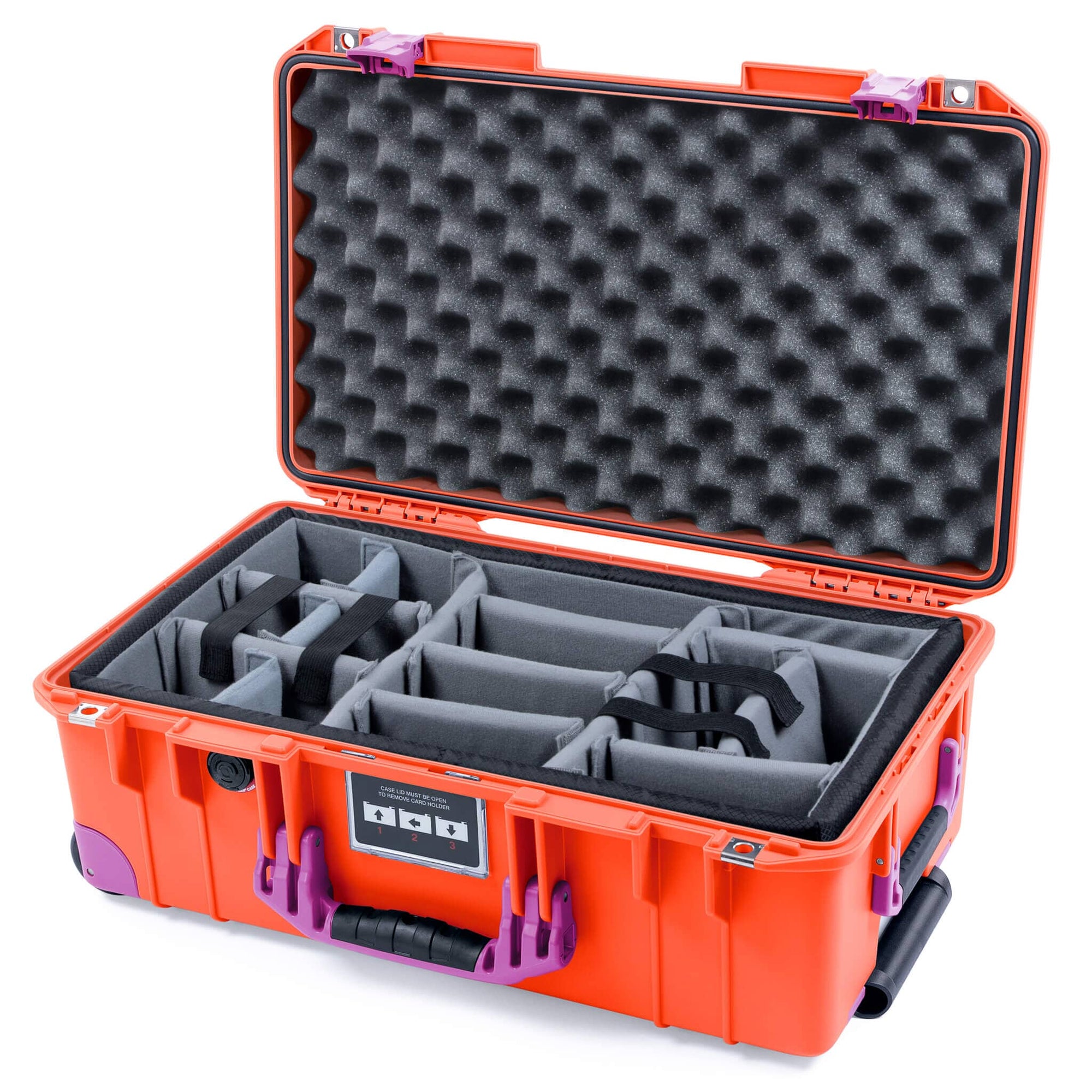 Pelican 1535 Air Case, Orange with Magenta Handles, Latches & Trolley Gray Padded Microfiber Dividers with Convoluted Lid Foam ColorCase 015350-0070-150-401-400