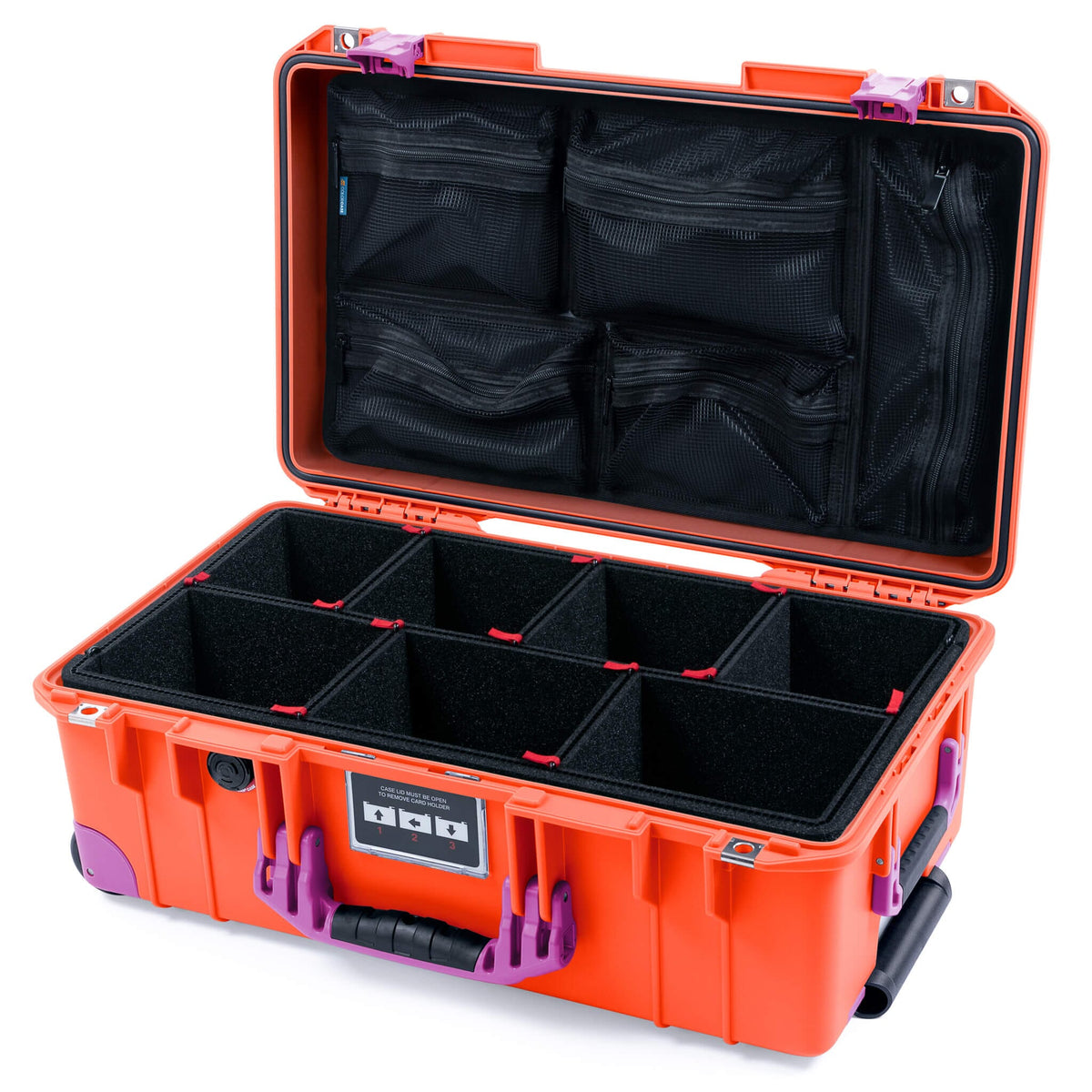 Pelican 1535 Air Case, Orange with Magenta Handles, Latches &amp; Trolley TrekPak Divider System with Mesh Lid Organizer ColorCase 015350-0120-150-401-400