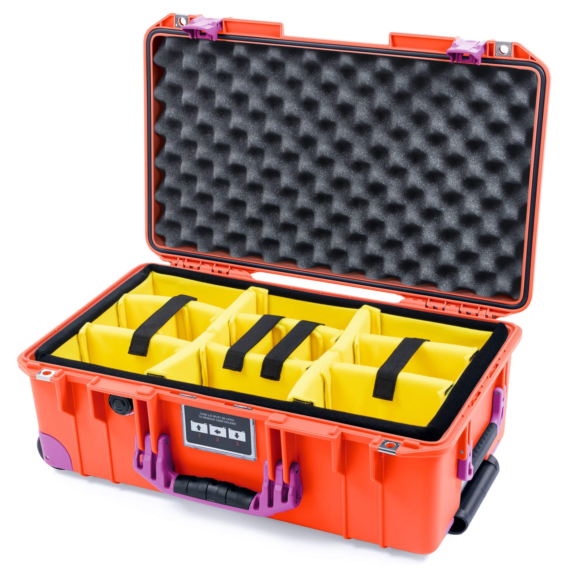 Pelican 1535 Air Case, Orange with Magenta Handles, Latches & Trolley Yellow Padded Microfiber Dividers with Convoluted Lid Foam ColorCase 015350-0010-150-401-400
