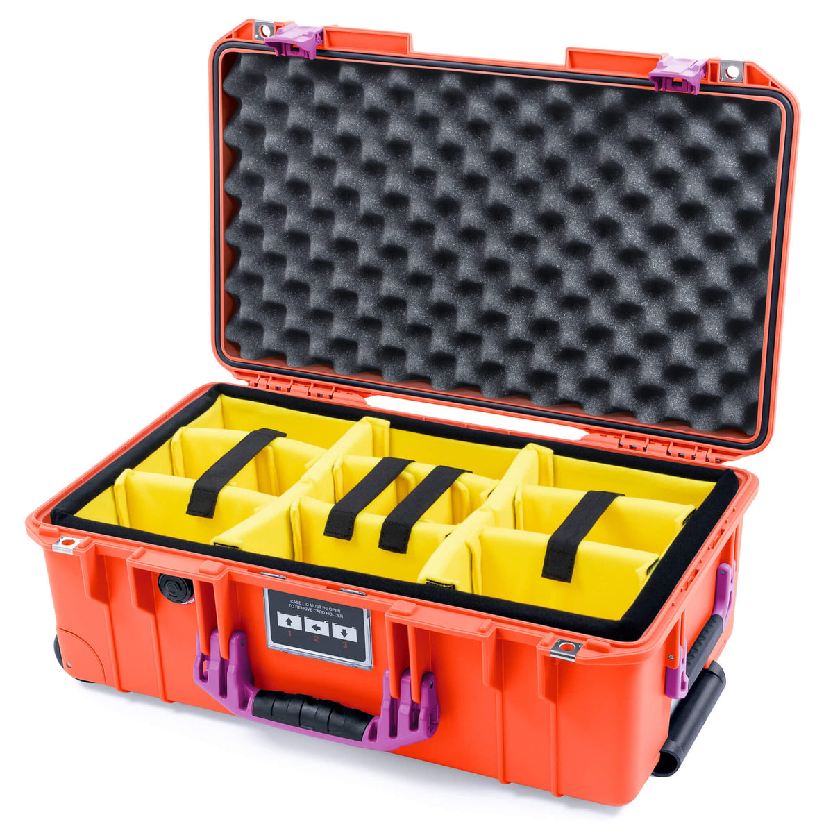 Pelican 1535 Air Case, Orange with Magenta Handles &amp; Latches Yellow Padded Microfiber Dividers with Convoluted Lid Foam ColorCase 015350-0010-150-401