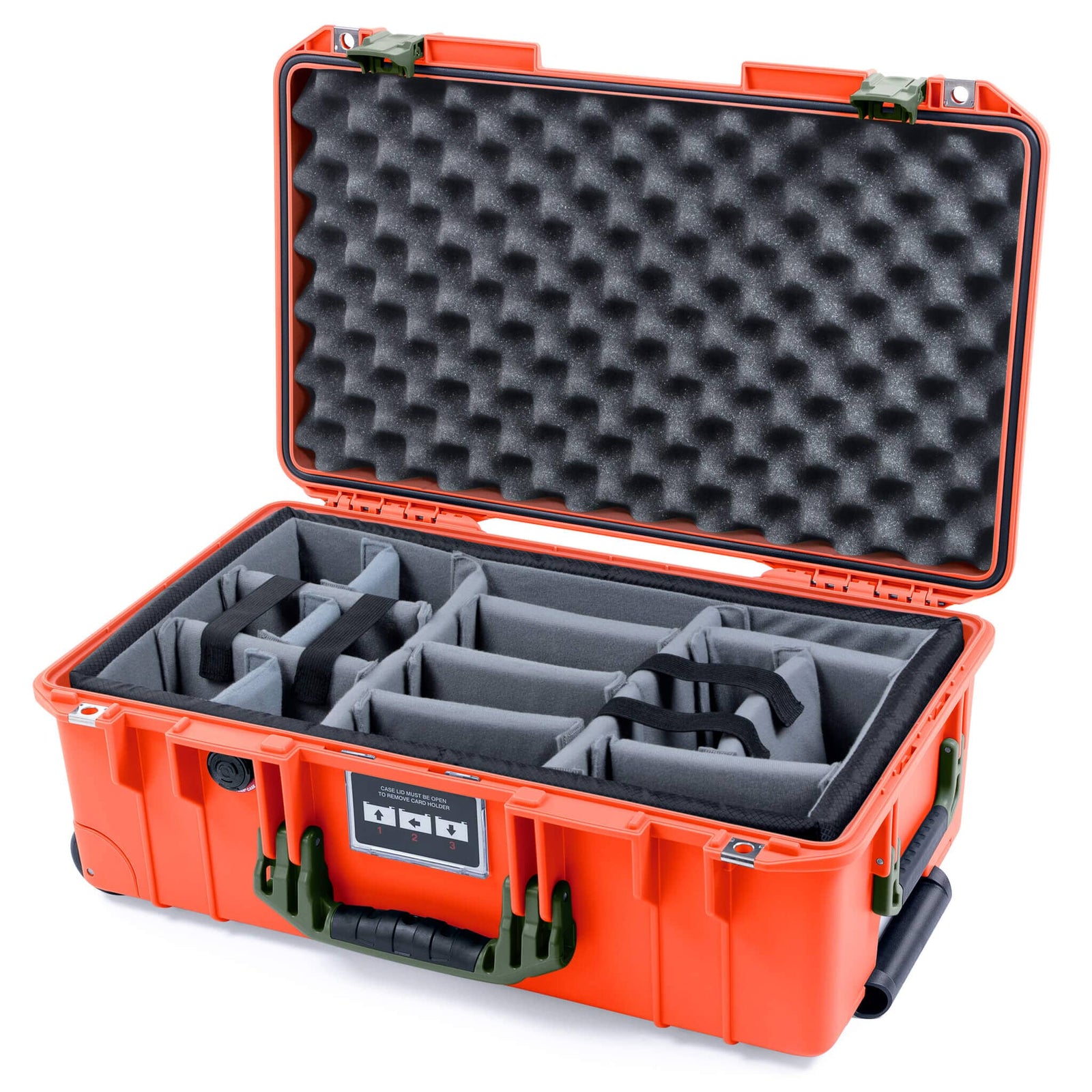 Pelican 1535 Air Case, Orange with OD Green Handles & Latches Gray Padded Microfiber Dividers with Convoluted Lid Foam ColorCase 015350-0070-150-131