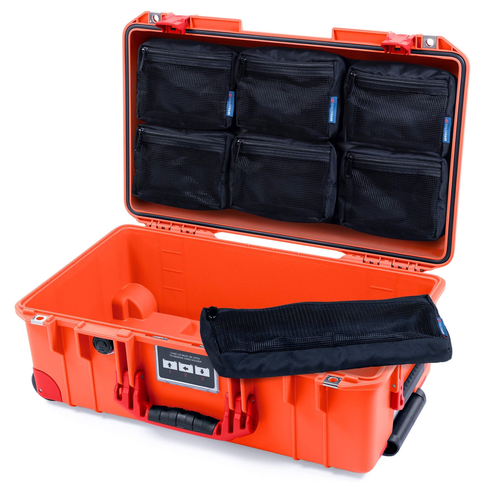 Pelican 1535 Air Case, Orange with Red Handles, Latches & Trolley 7-Piece Removable Mesh Pouches Only ColorCase 015350-0700-150-321-320