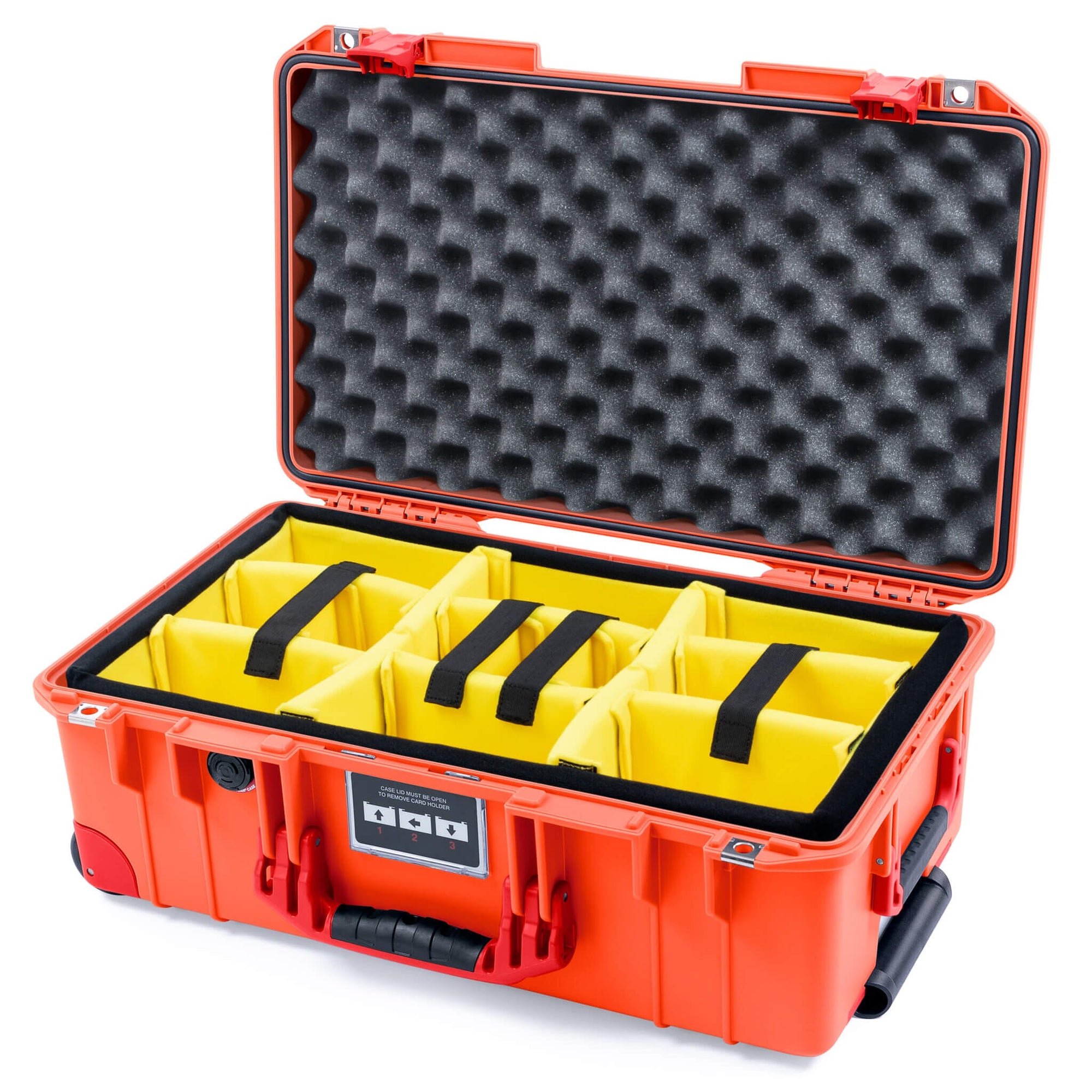 Pelican 1535 Air Case, Orange with Red Handles, Latches & Trolley Yellow Padded Microfiber Dividers with Convoluted Lid Foam ColorCase 015350-0010-150-321-320