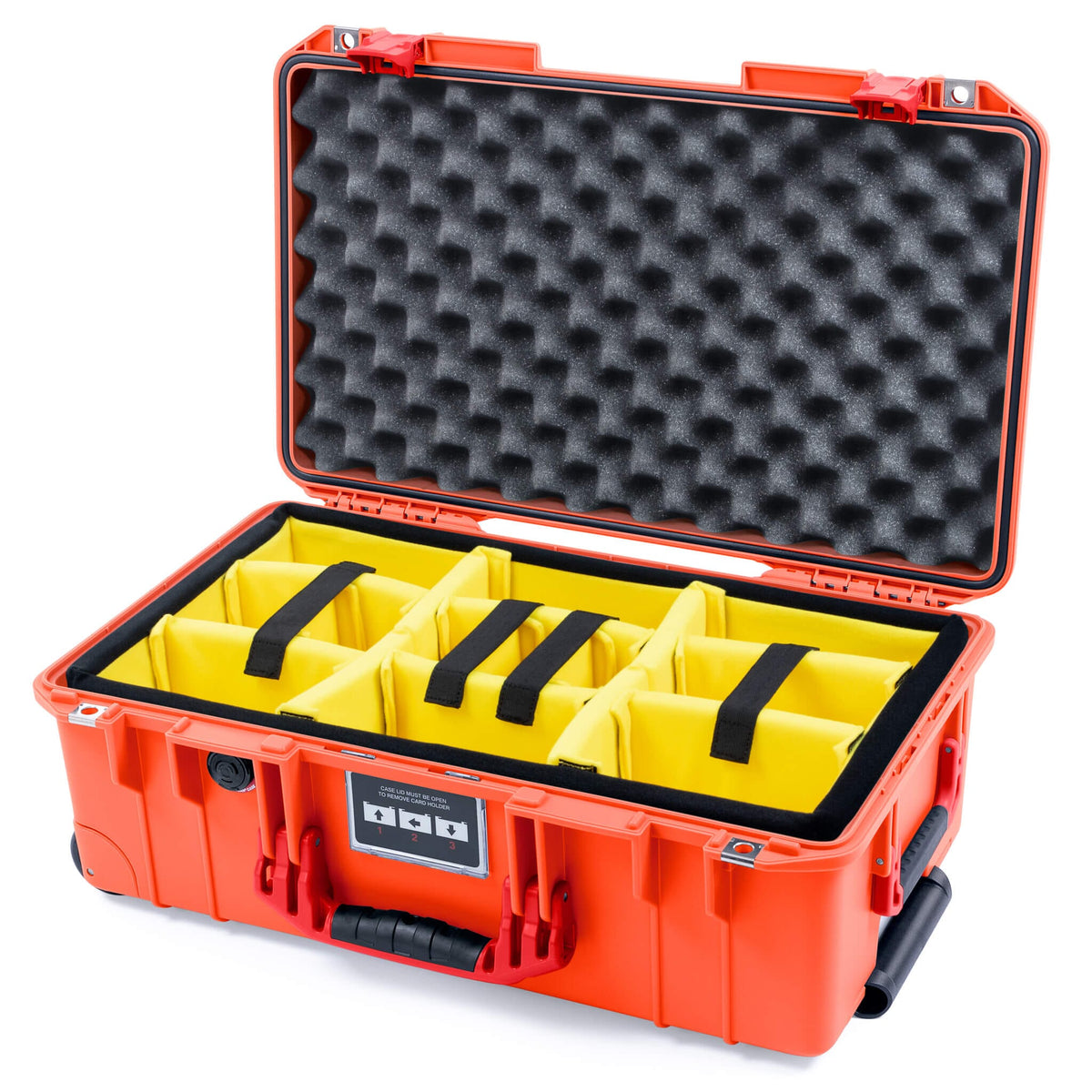 Pelican 1535 Air Case, Orange with Red Handles &amp; Latches Yellow Padded Microfiber Dividers with Convoluted Lid Foam ColorCase 015350-0010-150-321
