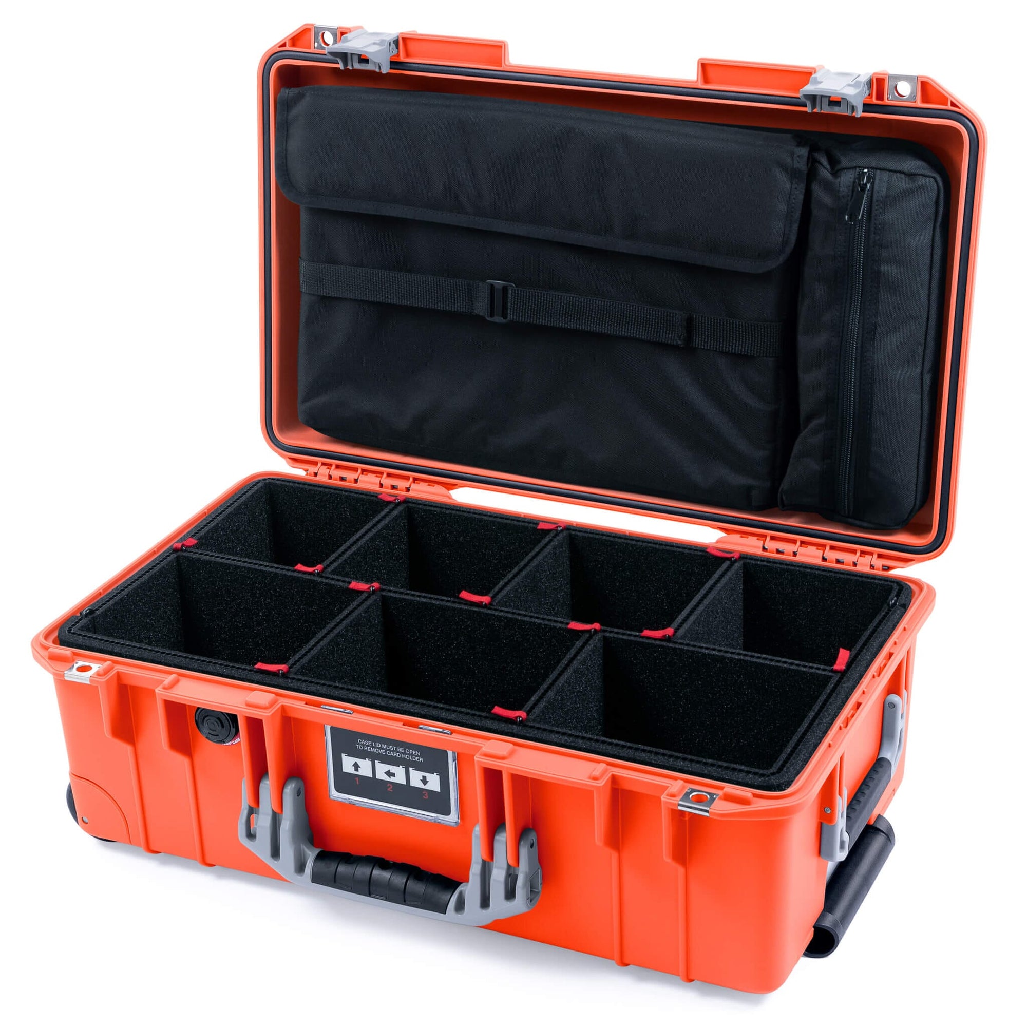 Pelican 1535 Air Case, Orange with Silver Handles & Latches TrekPak Divider System with Laptop Computer Lid Pouch ColorCase 015350-0220-150-181