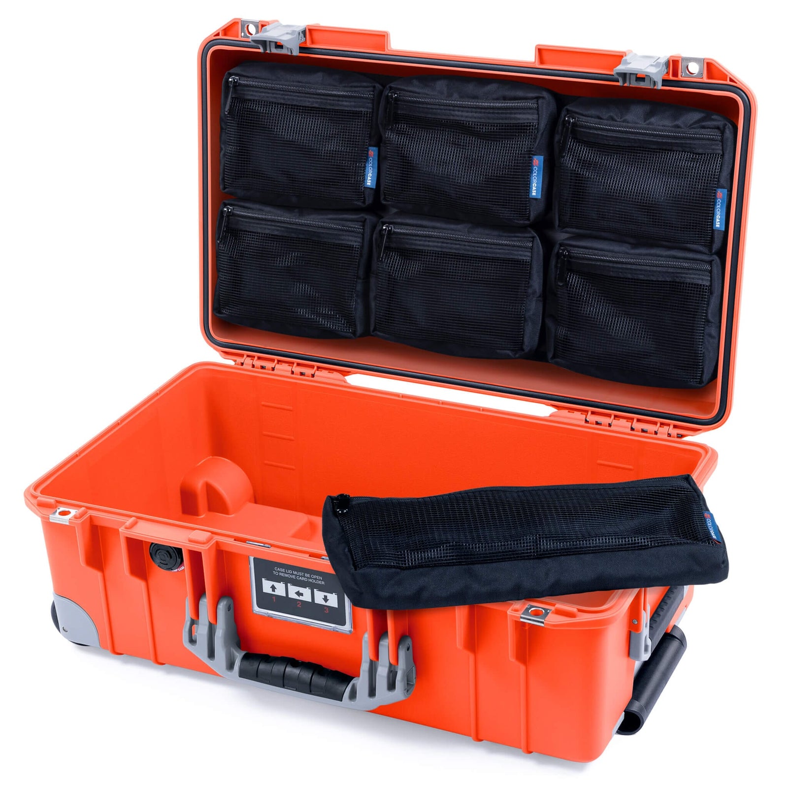 Pelican 1535 Air Case, Orange with Silver Handles, Latches & Trolley 7-Piece Removable Mesh Pouches Only ColorCase 015350-0700-150-181-180