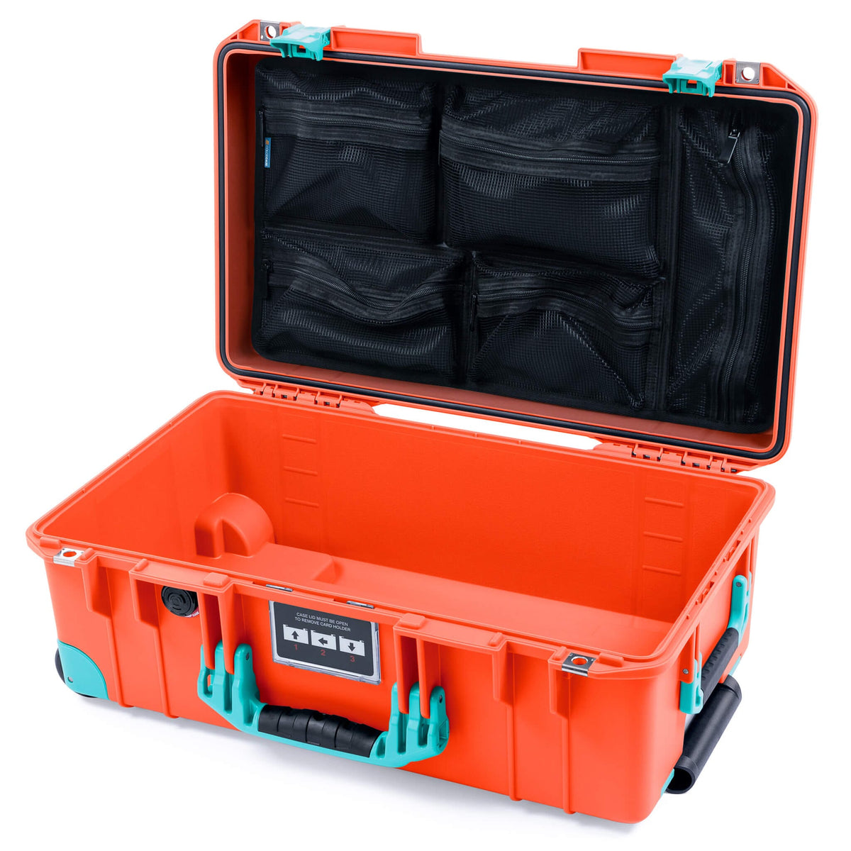 Pelican 1535 Air Case, Orange with Teal Handles, Latches &amp; Trolley Mesh Lid Organizer Only ColorCase 015350-0100-150-591-590