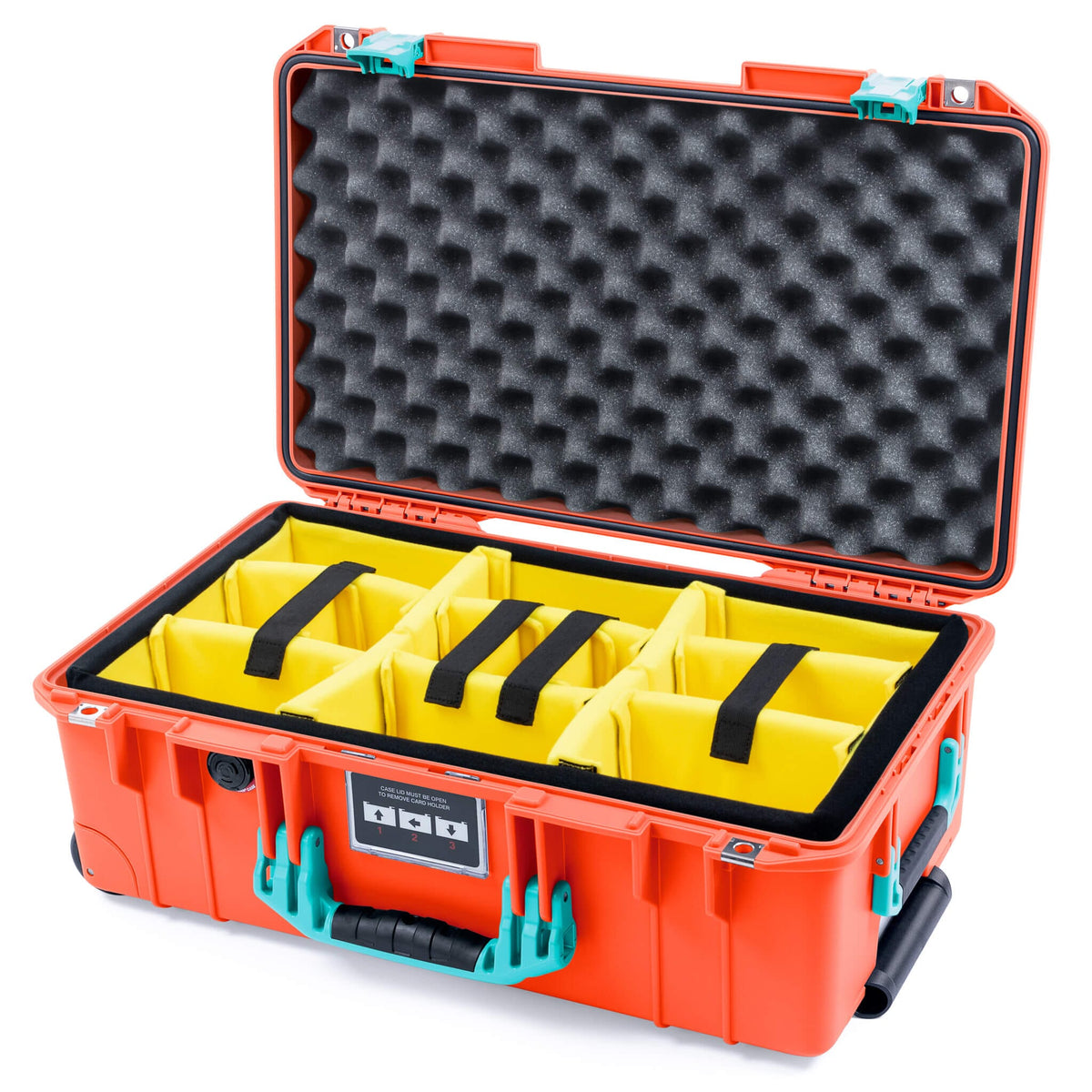 Pelican 1535 Air Case, Orange with Teal Handles &amp; Latches Yellow Padded Microfiber Dividers with Convoluted Lid Foam ColorCase 015350-0010-150-591