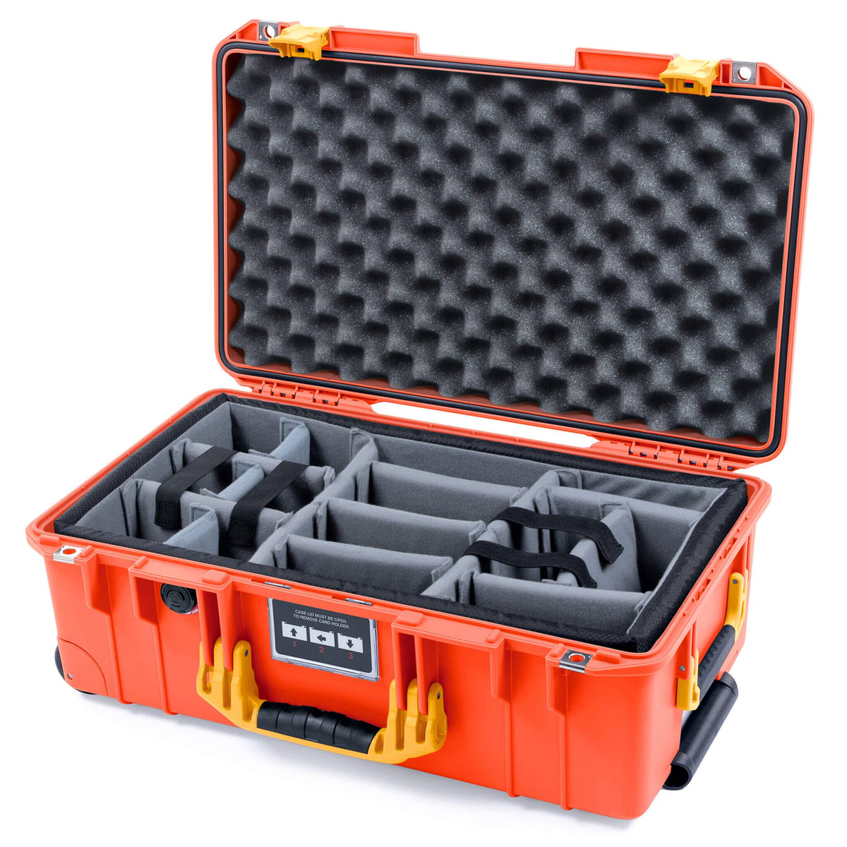 Pelican 1535 Air Case, Orange with Yellow Handles &amp; Latches Gray Padded Microfiber Dividers with Convoluted Lid Foam ColorCase 015350-0070-150-241